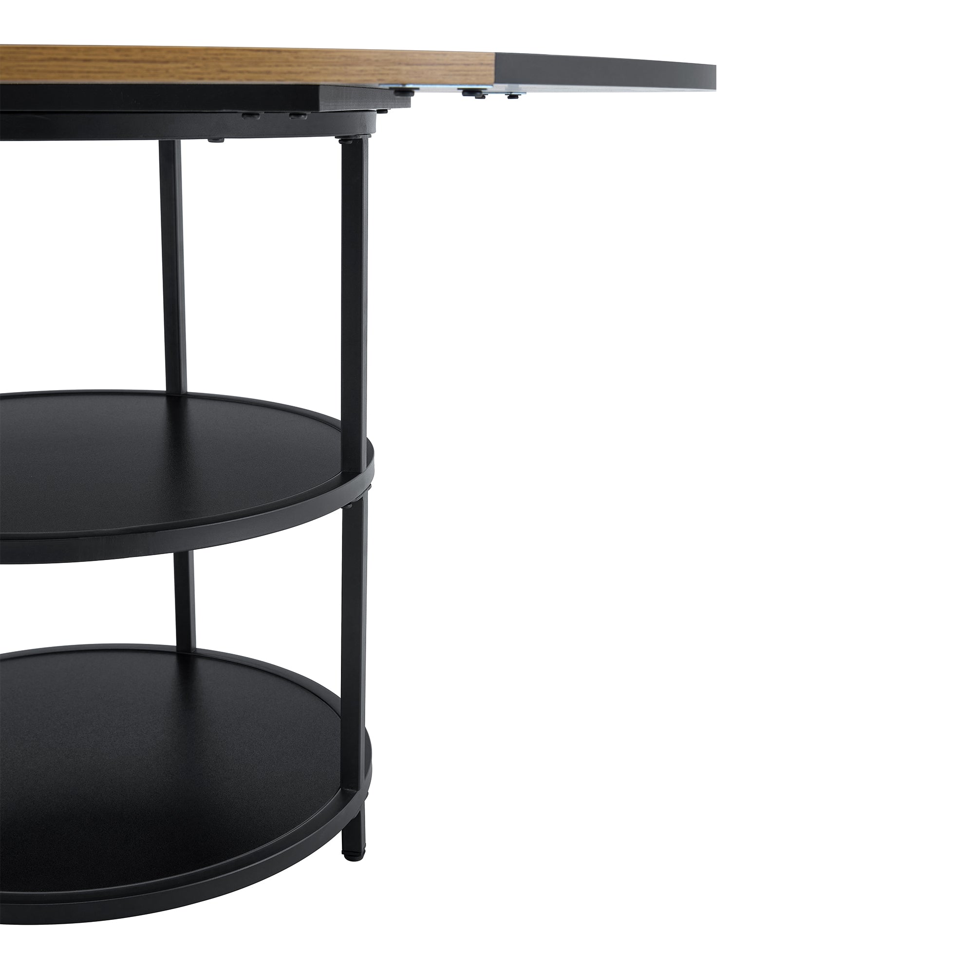 47.3" Modern Splicing Circular Dining Table with Double-Layer Storage ¨C 4 Black Linen-Cotton High-Resilience Chairs with Metal Legs, Table Linens Included