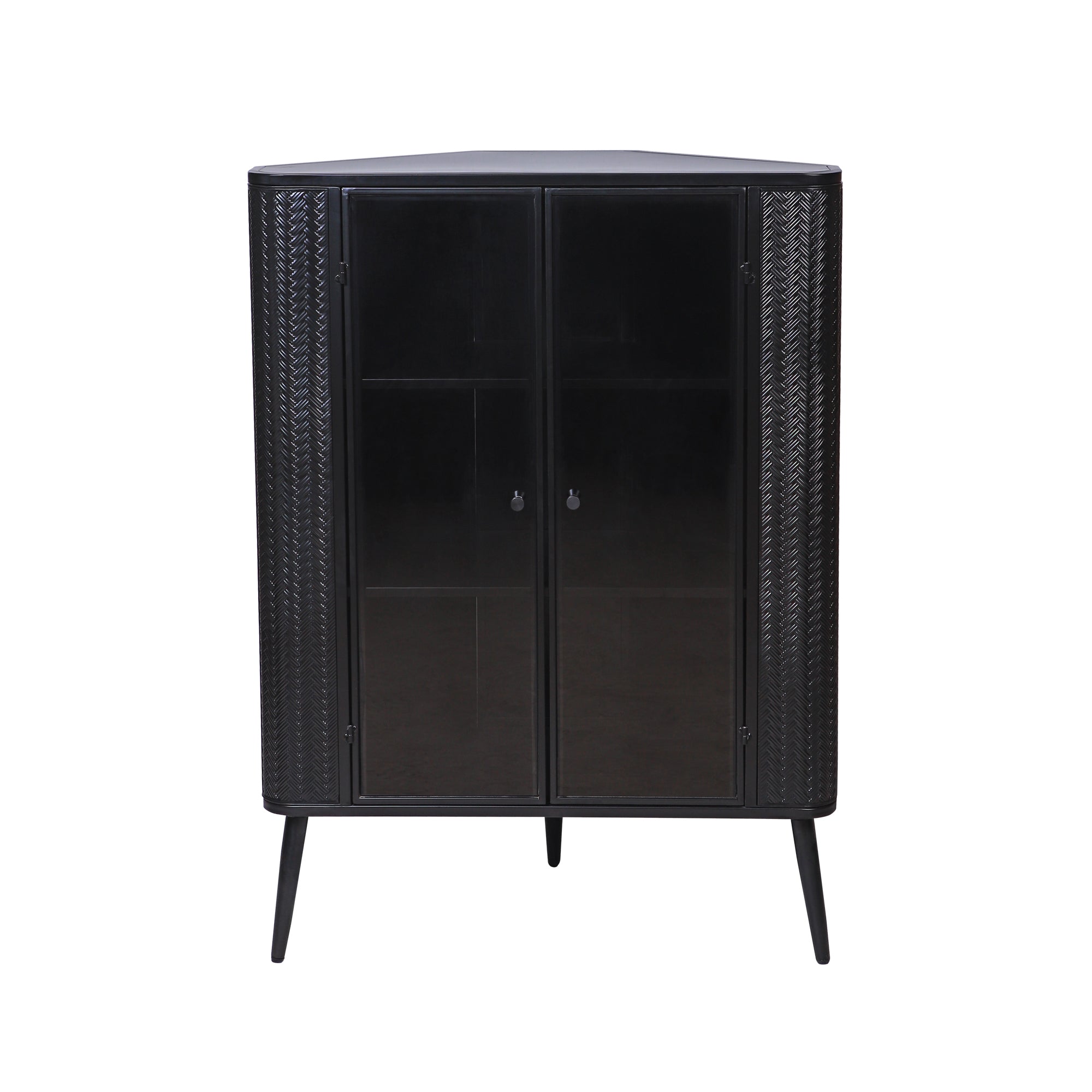 Modern 3-Tier Corner Storage Cabinet with Tempered Glass Doors ¨C Freestanding Metal Frame Organizer for Bathroom Organization, Kitchen, Bedroom, and Small Spaces