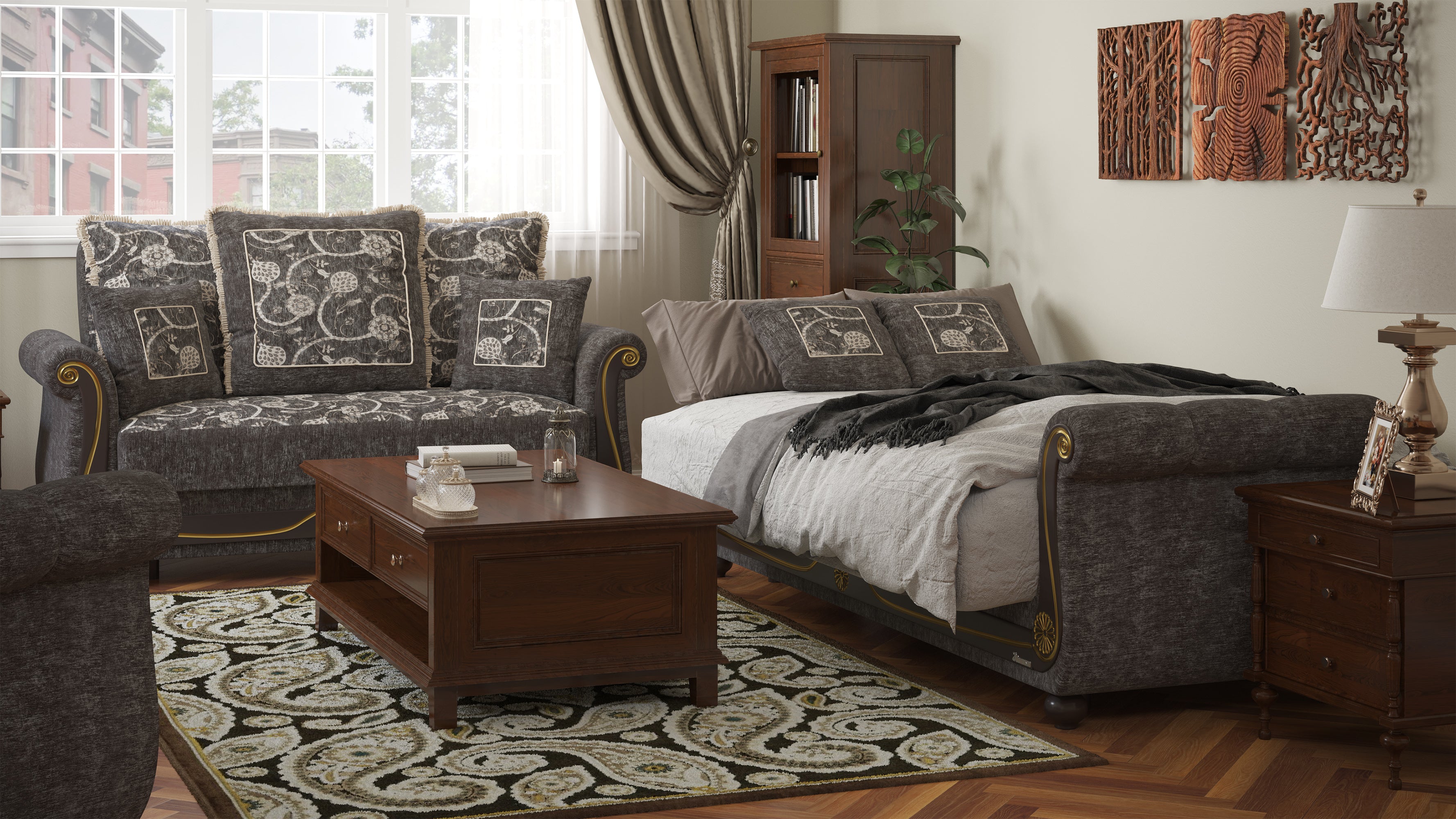 PrimeNest Timberline Collection Grey Upholstered Convertible Sofabed with Storage ¨C Bedding Collections for Living Room & Small Spaces