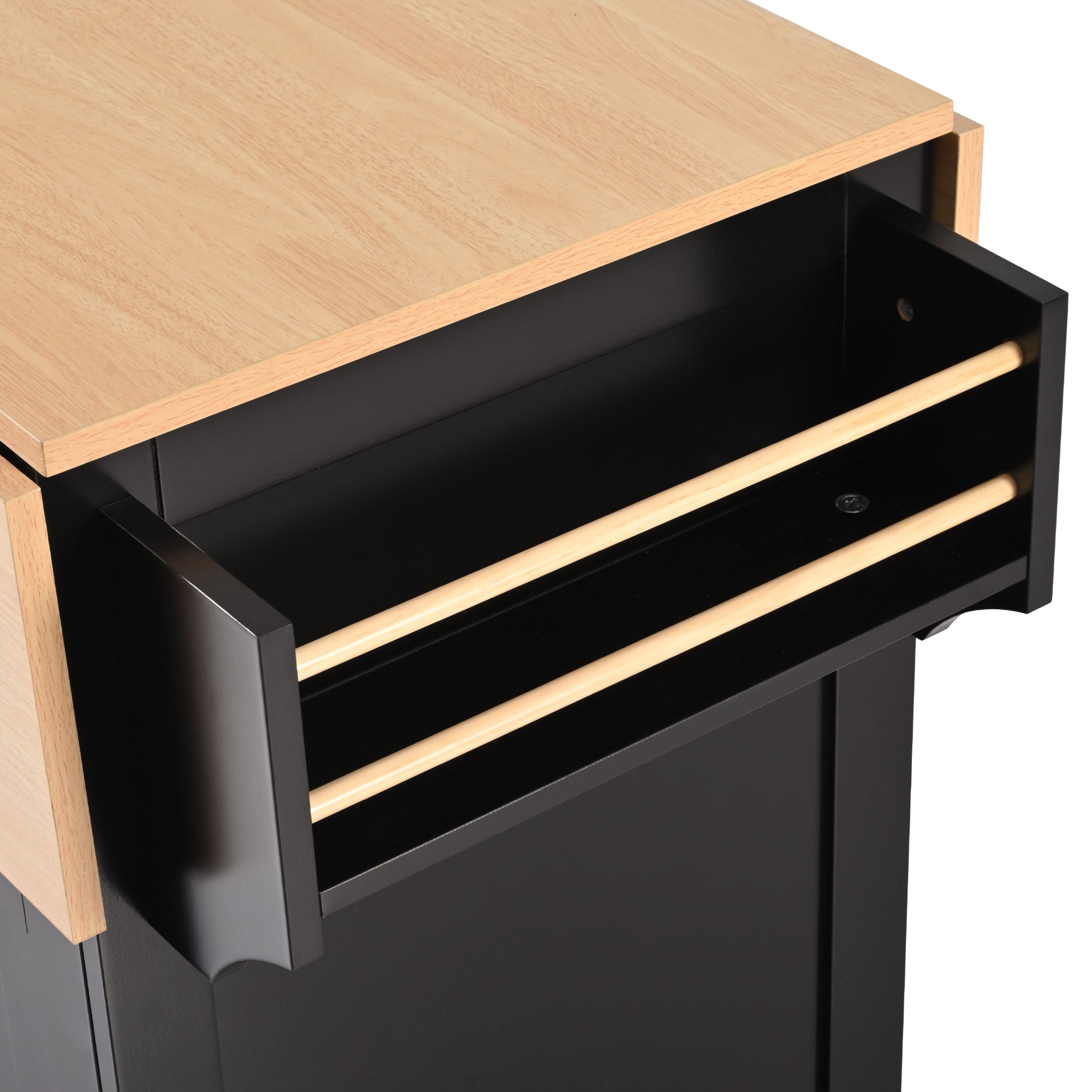 koorbiir k2 K&K 55.7" Large Kitchen Island with Storage, 2 Drop Leaves, Rolling Kitchen Cart with Power Outlet, Folding Dining Table, 3 Drawers & Spice/Towel Rack ¨C Mobile Kitchen Storage for Kitchen & Dining Room, Black