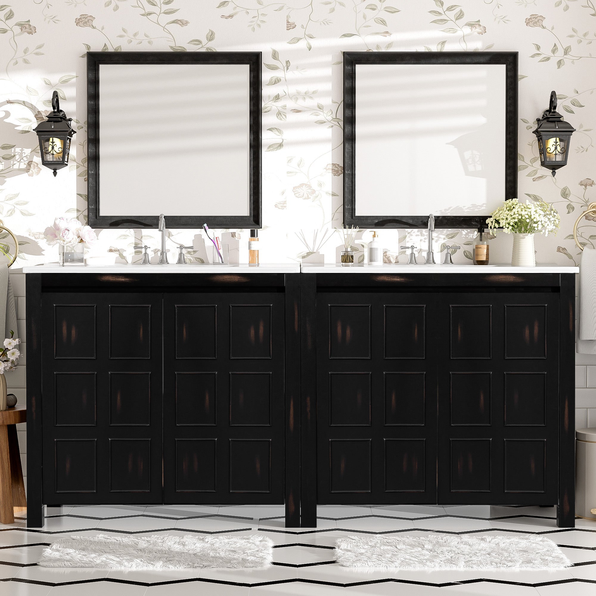 koorbiir ba3 72 Double Vanity Bathroom Storage Cabinet with Ceramic Sinks ¨C Soft - Close Doors & Adjustable Shelves for Stylish Bathroom Organization - Koorbiir