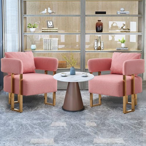 TS Modern decorative chair | Teddy fleece upholstered metal foot sofas 2PCS Pink - Koorbiir