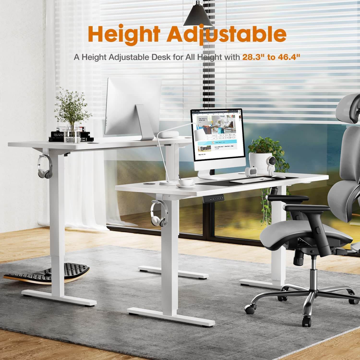 Electric Height Adjustable Standing Desk,Sit to Stand Ergonomic Computer Desk,White,55'' x 24"