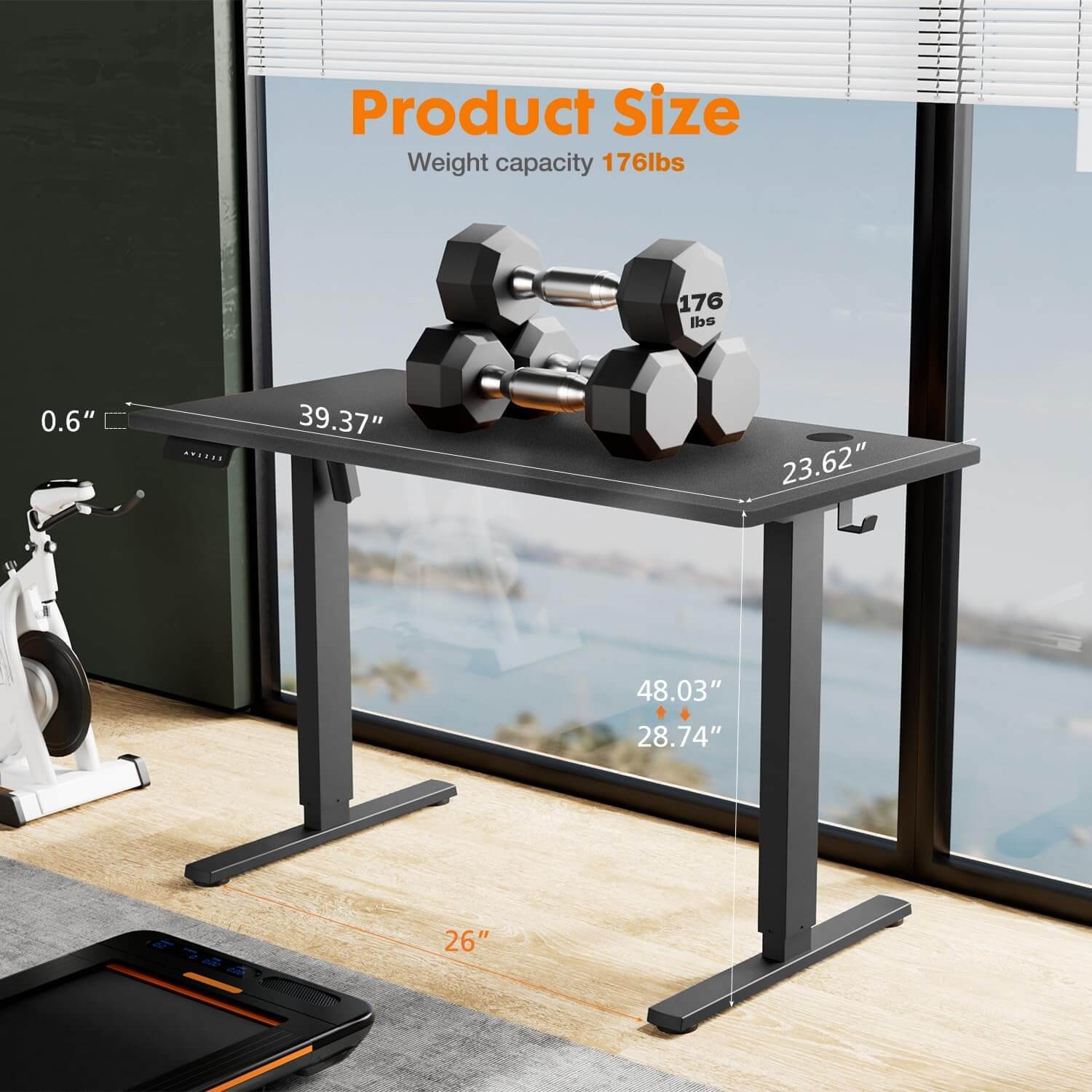 Electric Height Adjustable Standing Desk,Sit to Stand Ergonomic Computer Desk,Black,40'' x 24"