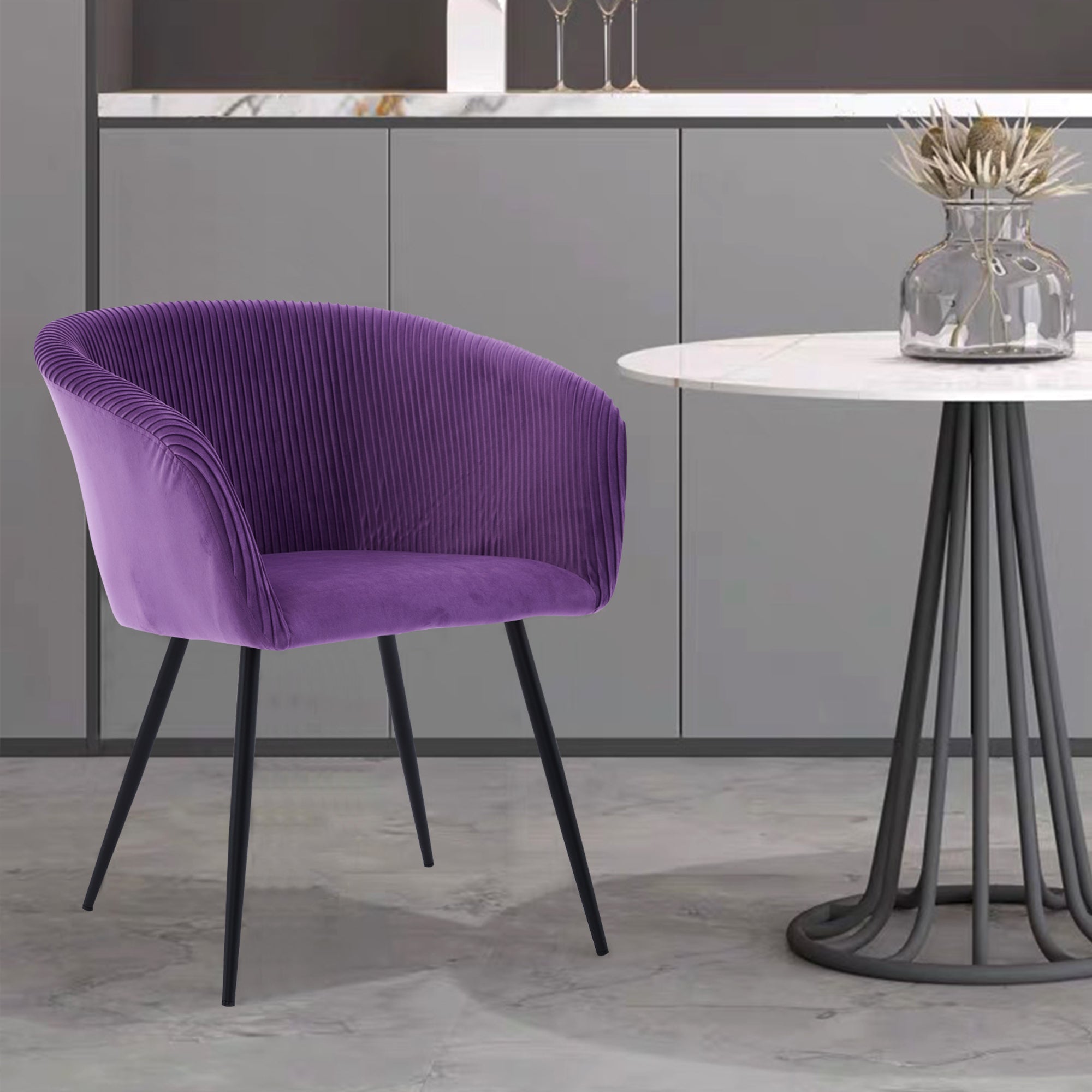 Koorbiir stripe dinding chair,Modern velvet kitchen chairs with armrests, cushioned bucket dining chairs, wheel less decorative chairs, dressing table chairs, 1pc purple