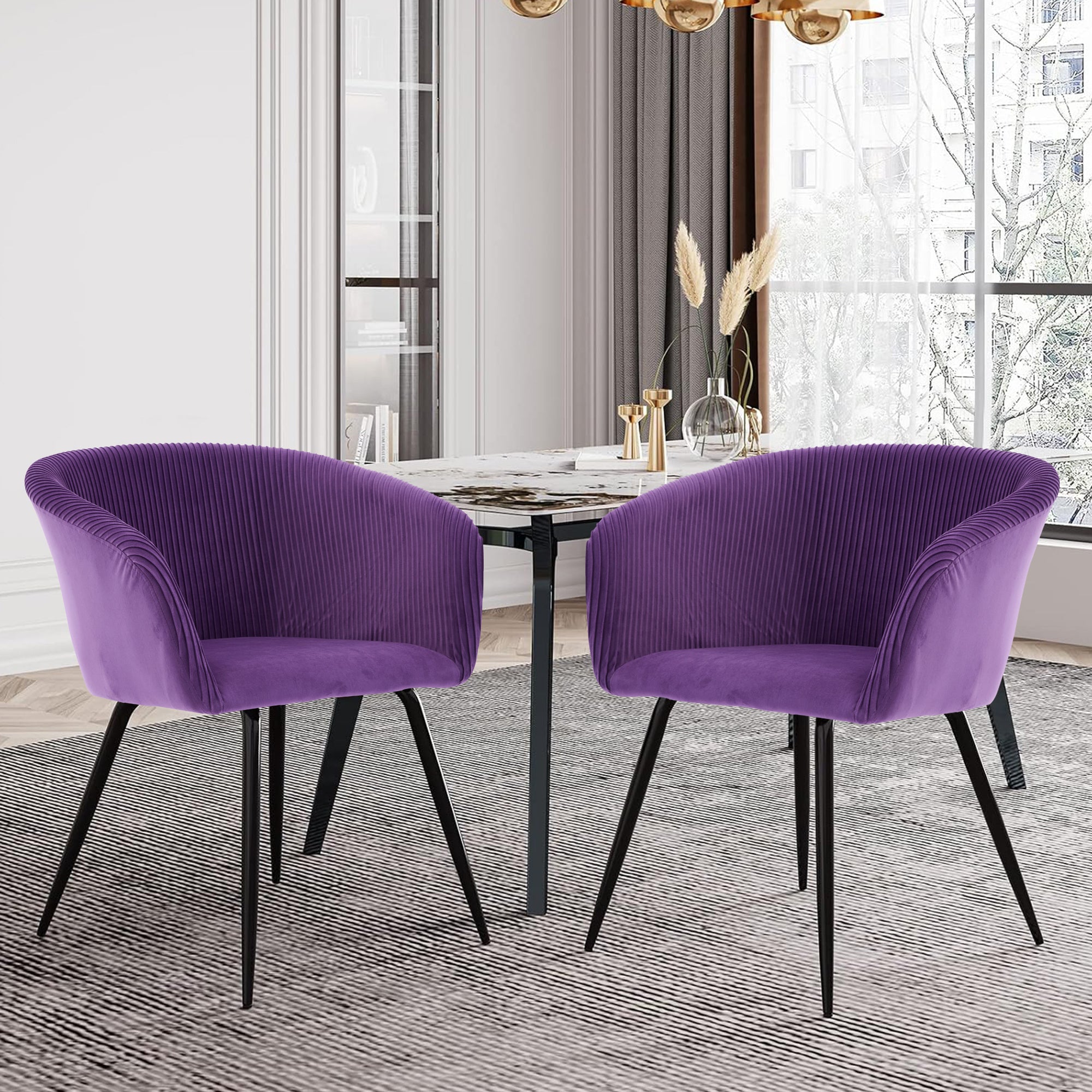 Koorbiir stripe dinding chair,Modern velvet kitchen chairs with armrests, cushioned bucket dining chairs, wheel less decorative chairs, dressing table chairs, 1pc purple