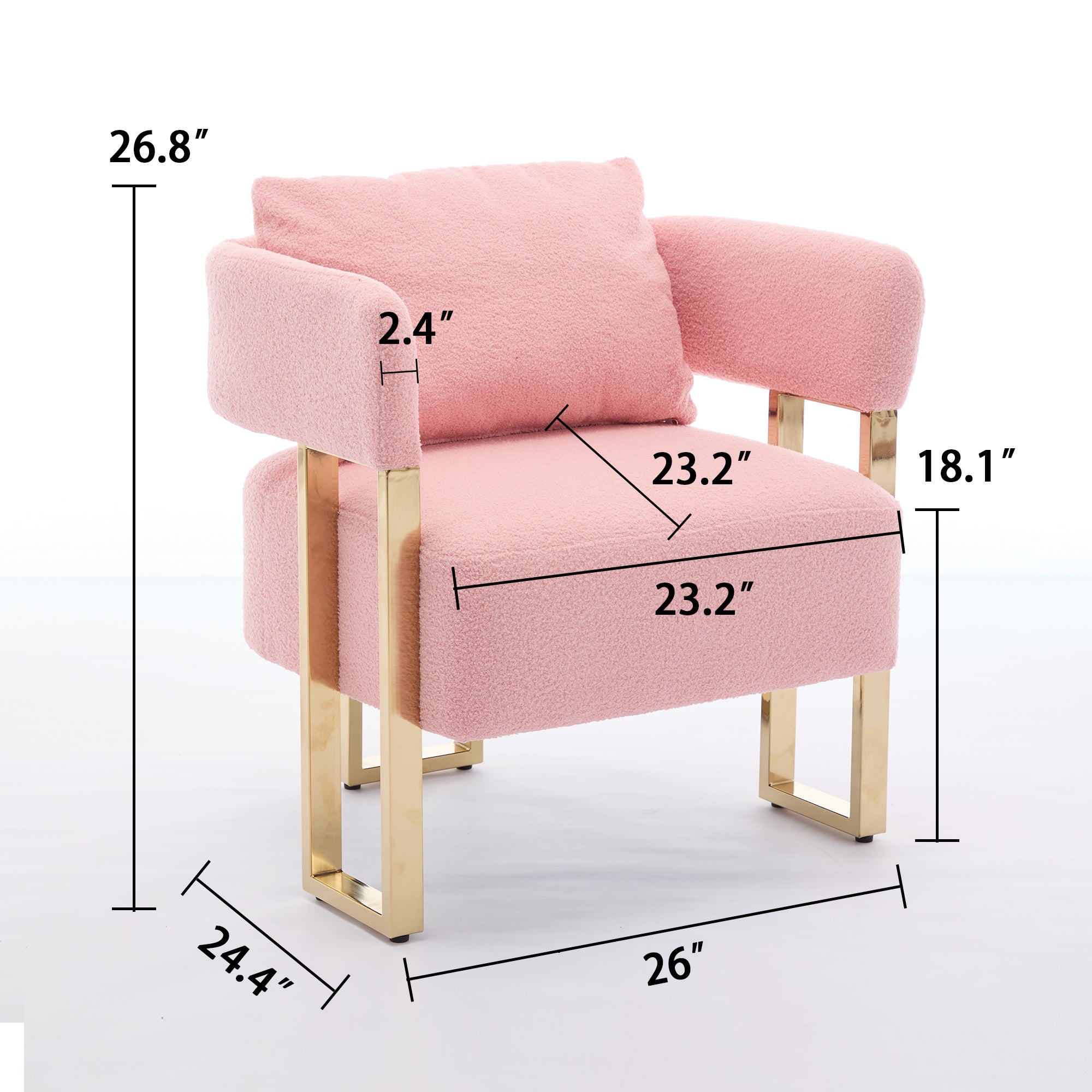 Koorbiir Modern decorative chair, living room side chair with gold metal legs, no wheels, suitable for dressing area, reception room, office,Teddy fleece upholstered metal foot sofas 2PCS Pink