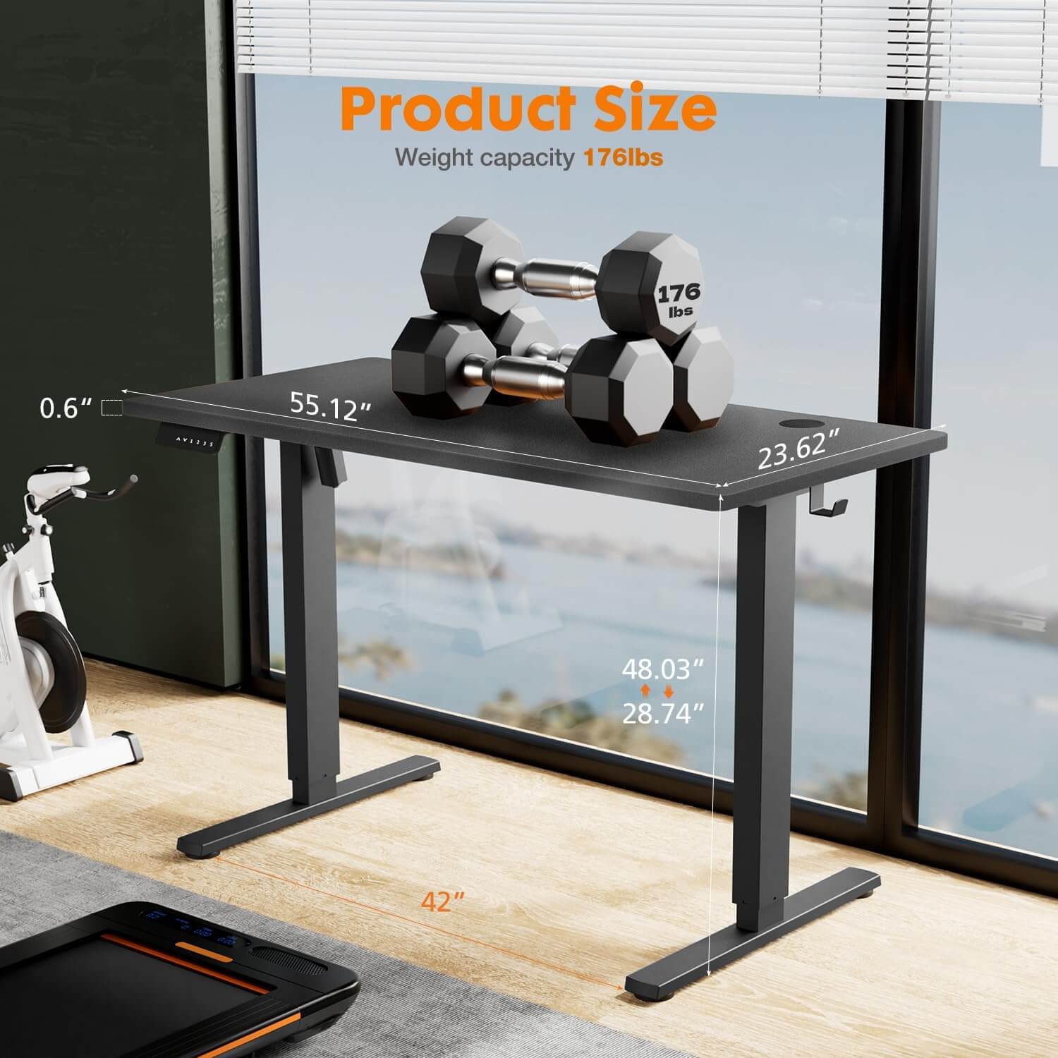 Electric Height Adjustable Standing Desk,Sit to Stand Ergonomic Computer Desk,Black,55'' x 24"