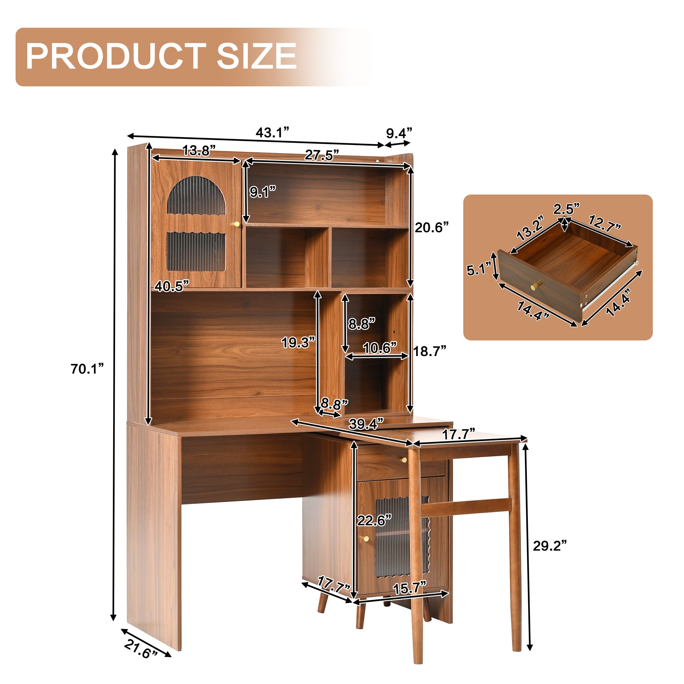 koorbiir G5 Gaming Desk with 90¡ã Rotating Desktop, 70" L-Shaped Computer Desk with Storage Drawers & Cabinets for Home Office