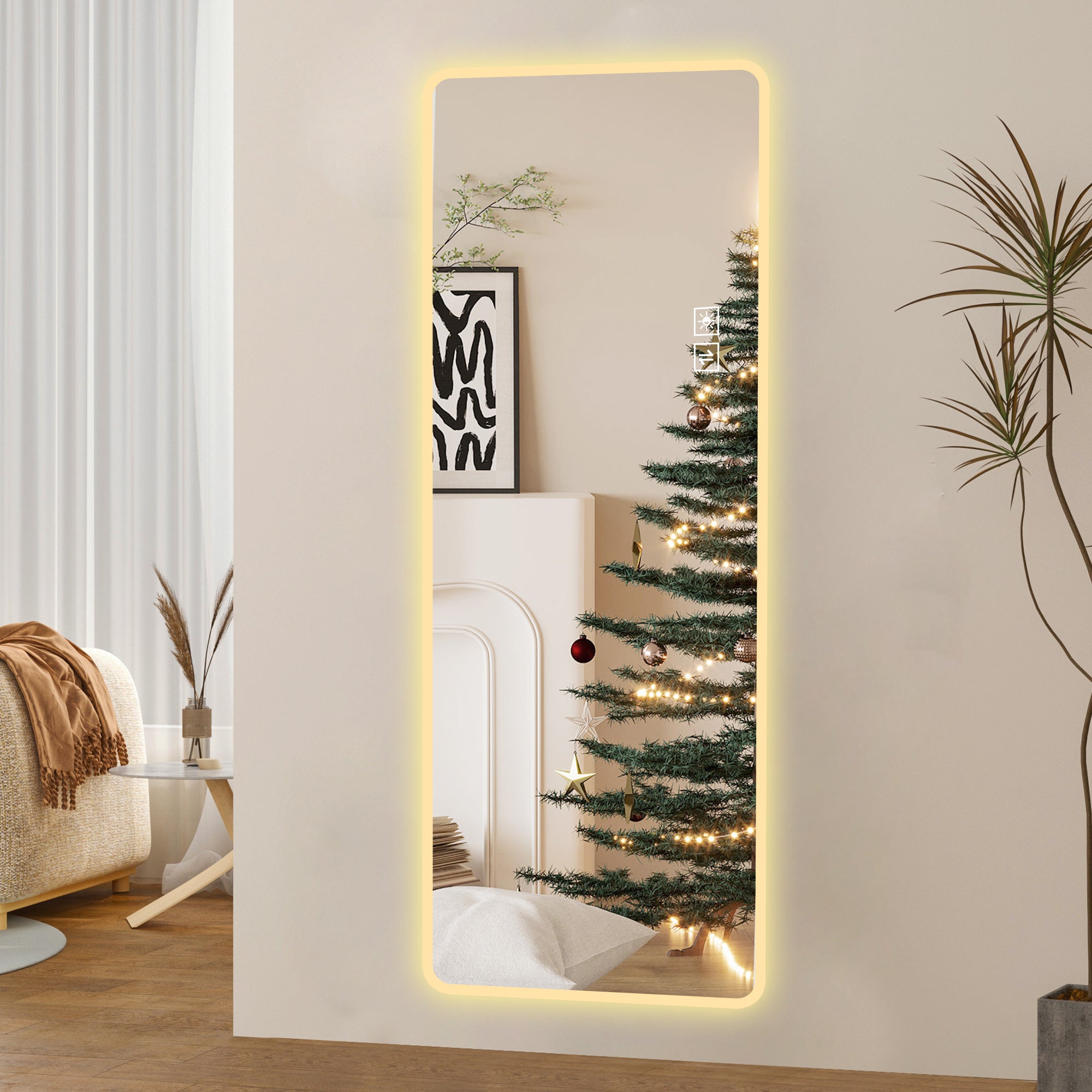 koorbiir mi6 65x24 Full Length LED Floor Mirror, Wall-Mounted Body Mirror with Dimming & 3 Color Modes for Bedroom, Full-Size Mirror with Integrated Lights