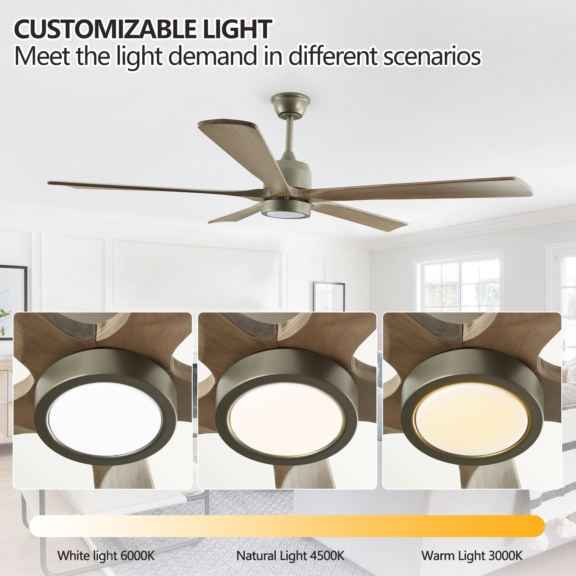 koorbiir L5 65-Inch Black Ceiling Fan with Dimmable LED Lighting, 5-Blade Quiet DC Motor Fan with Remote ¨C 6-Speed Reversible for Living Room & Bedroom