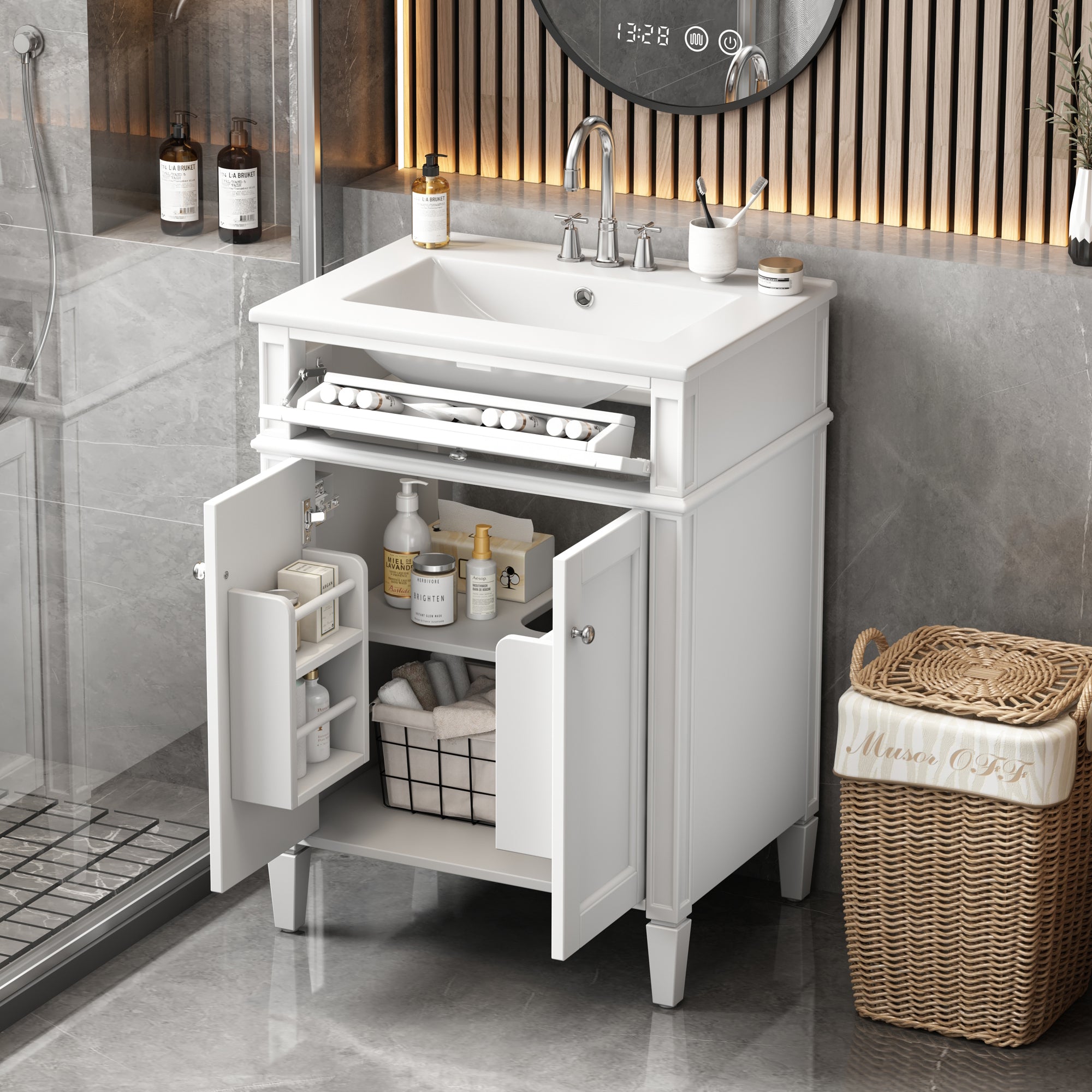 24 Bathroom Vanity Cabinet with Sink ¨C Soft-Closing Doors, Tip-Out Drawer & Organizers for Bathroom Organization