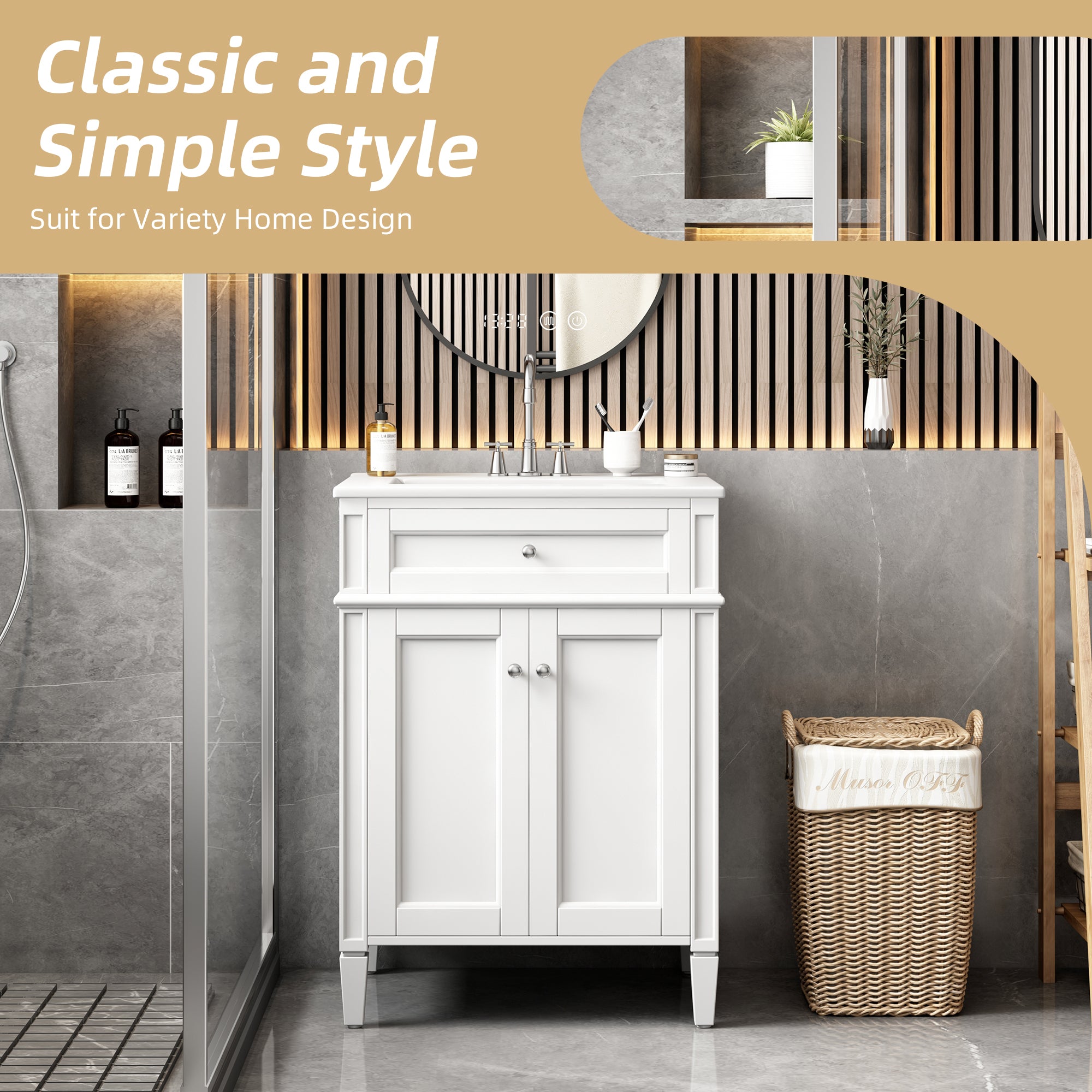 24 Bathroom Vanity Cabinet with Sink ¨C Soft-Closing Doors, Tip-Out Drawer & Organizers for Bathroom Organization
