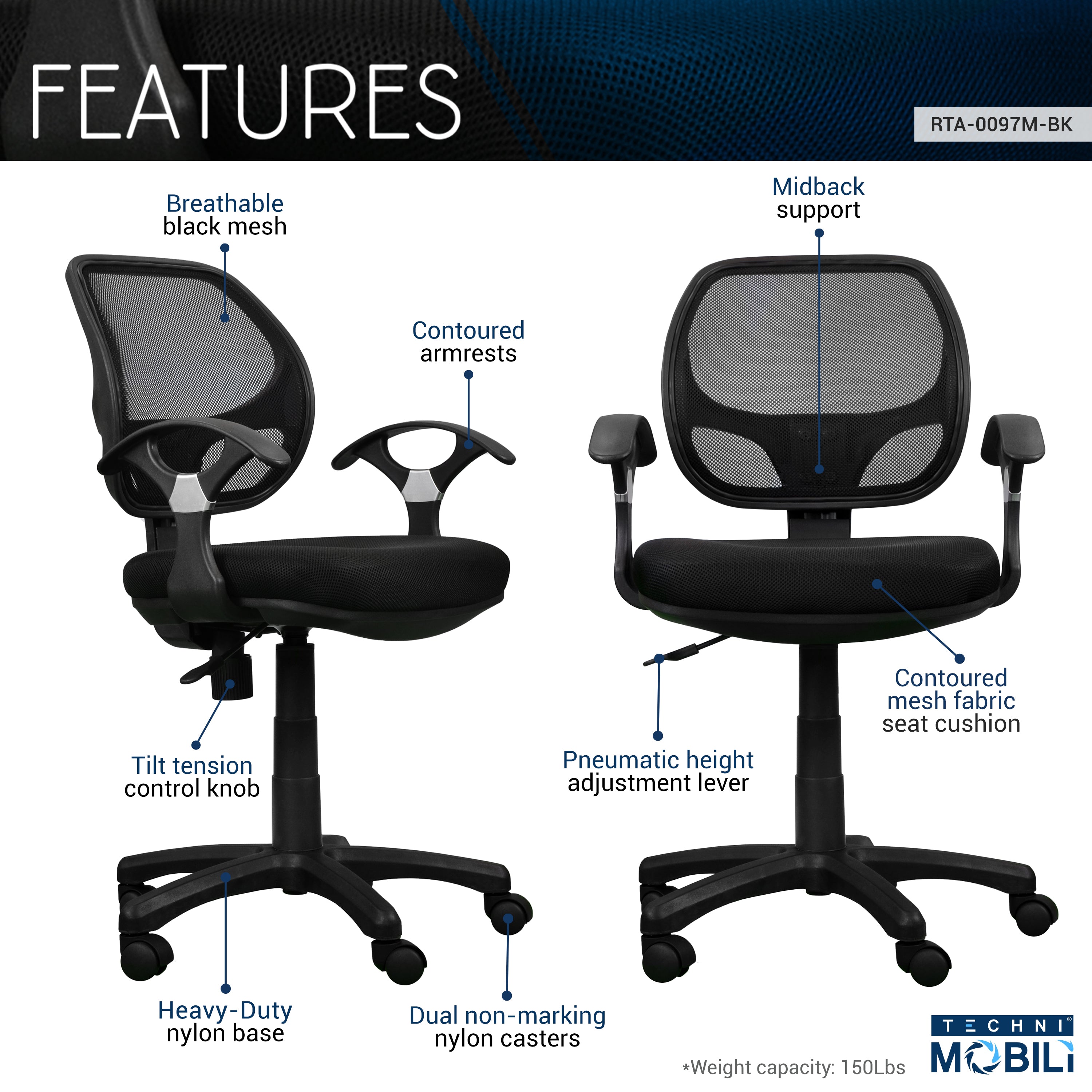koorbiir m4 Mobili Midback Mesh Chair ¨C Black Task Office Mesh Chair for Comfortable Seating
