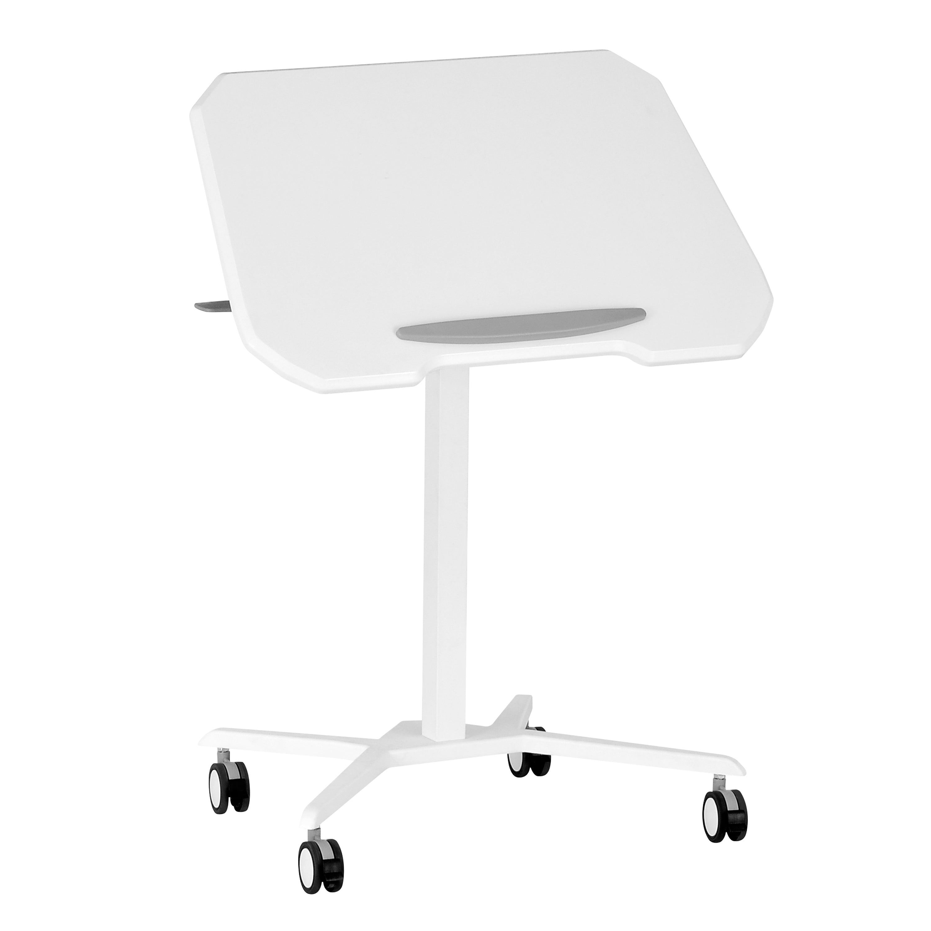 koorbiir d4 White Standing Desk Laptop Cart with Adjustable Height and Tilting Desktop