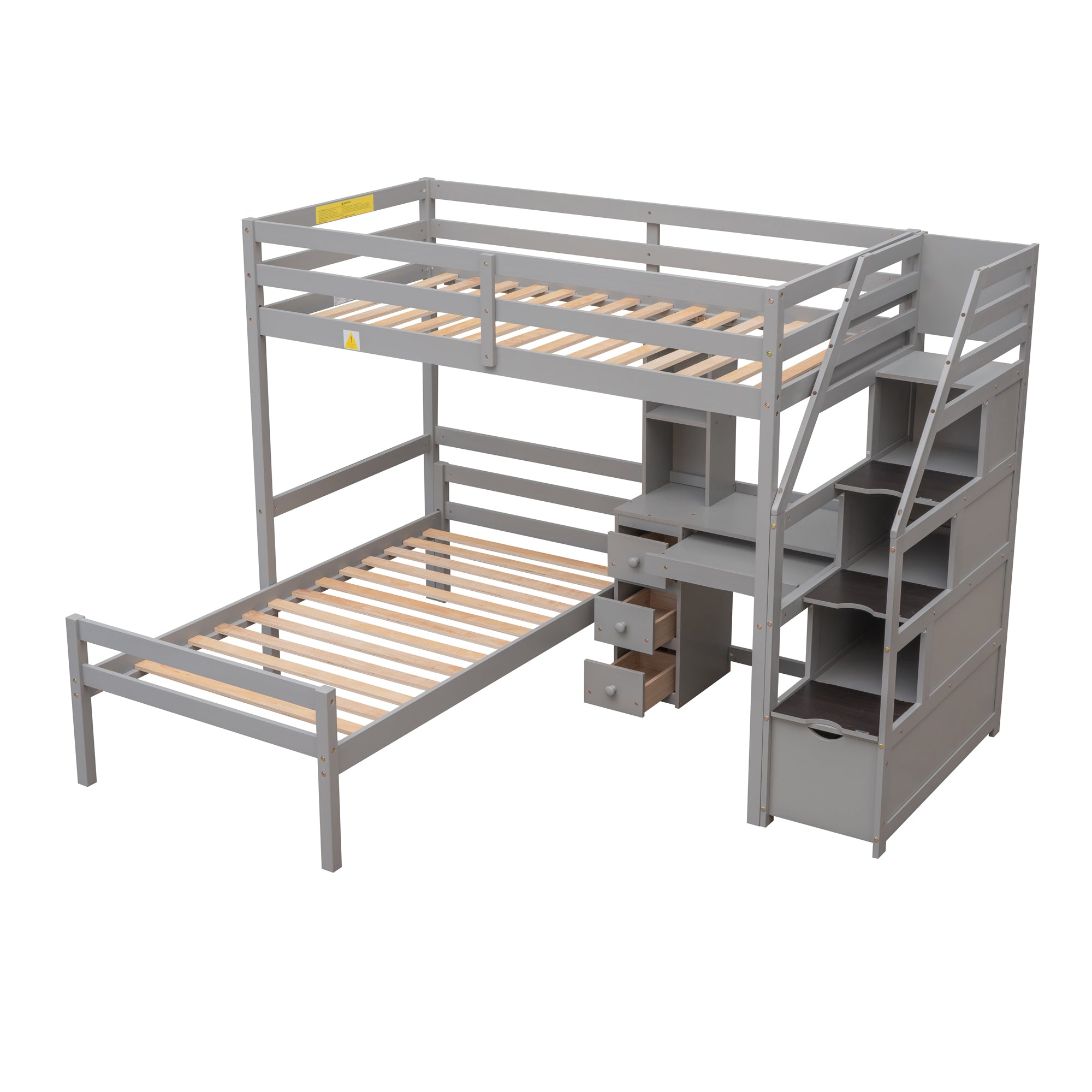 koorbiir d3 Multifunctional Loft Bunk Bed with Twin Bed, Storage Staircase, Standing Desk, Drawers & Shelves ¨C Gray