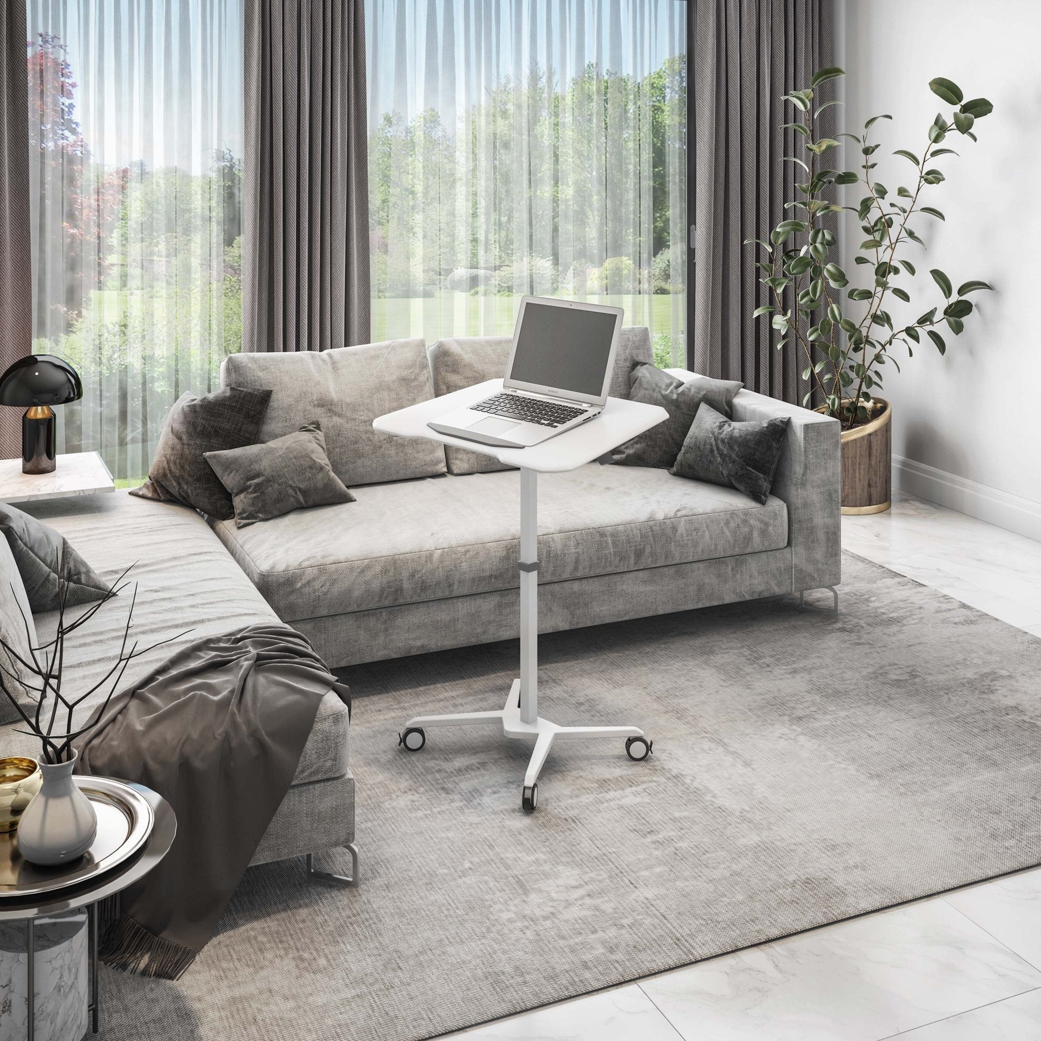 koorbiir d4 White Standing Desk Laptop Cart with Adjustable Height and Tilting Desktop - Koorbiir