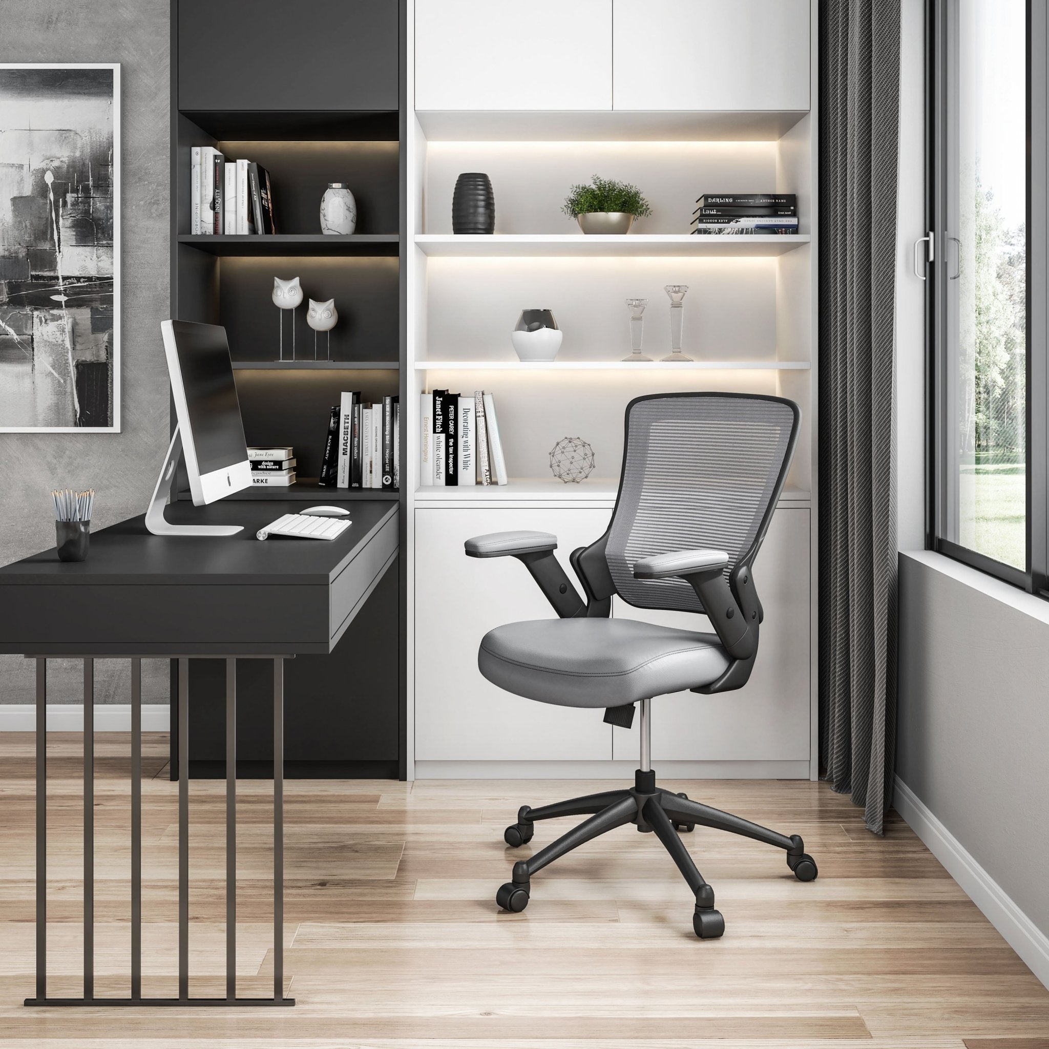 koorbiir m2 Mobili Mid - Back Mesh Chair with Height Adjustable Arms ¨C Grey Task Office Chair - Koorbiir