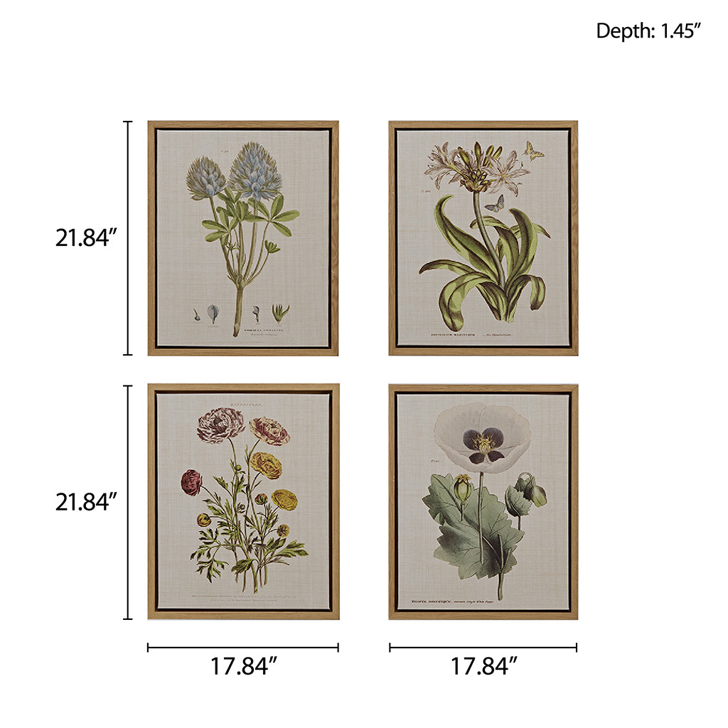 koorbiir w5 4-Piece Botanical Illustration Canvas Wall Art Set, Framed and Ready to Hang for Home Decor
