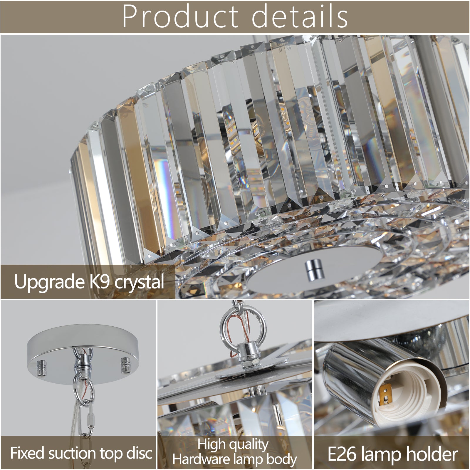 koorbiir L4 Modern Oval Crystal Chandelier Lighting ¨C Luxury Ceiling Light Fixture for Home Decor (Bulbs Not Included)