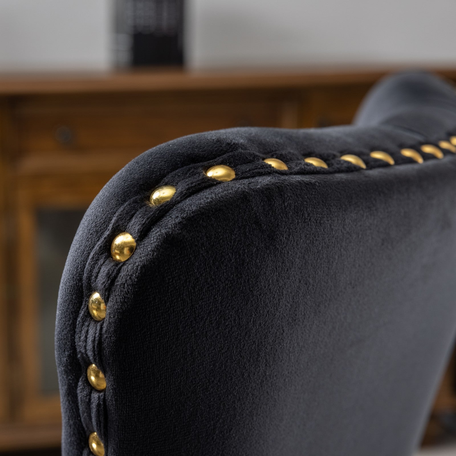 koorbiir o4 Modern Velvet Upholstered Office Chair with Tufted Button ¨C Adjustable Swivel Desk Chair with Gold Metal Base (Gray)