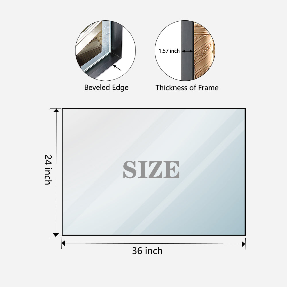 koorbiir mi5 36x24 Black Rectangular Bathroom Mirror, Square Angle Metal Frame, Wall-Mounted Mirror for Bathroom (Horizontal & Vertical Mount)