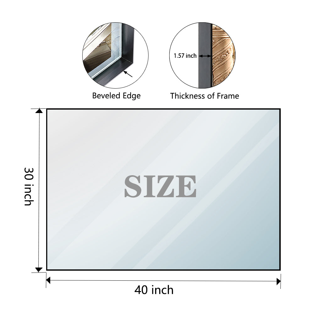 koorbiir mi4 40x30 Glossy Black Bathroom Mirror, Rectangular Vanity Mirror with Modern Metal Frame, Decorative Square Corner Mirror for Wall (Horizontal & Vertical Mount)