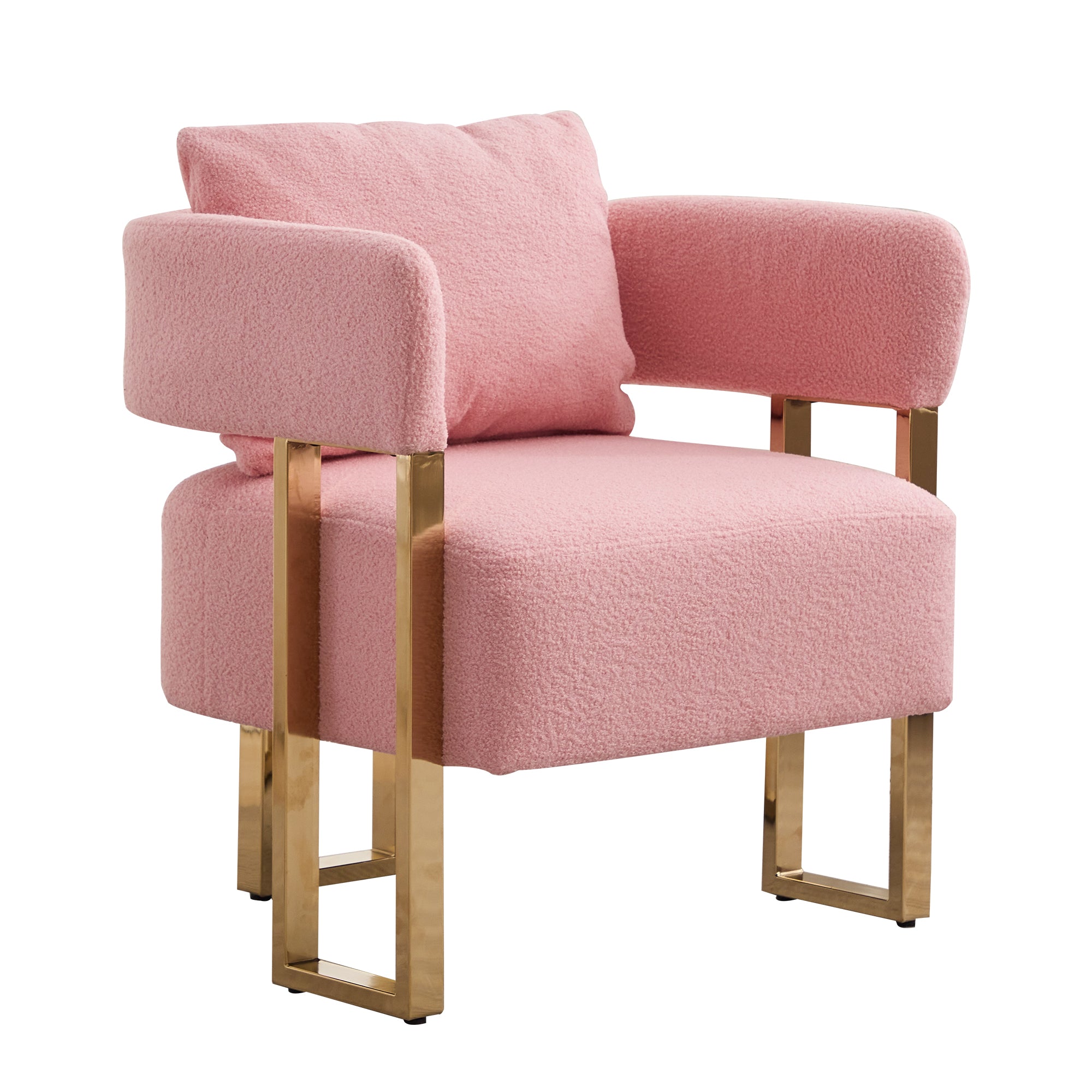 Koorbiir Modern decorative chair, living room side chair with gold metal legs, no wheels, suitable for dressing area, reception room, office,Teddy fleece upholstered metal foot sofas 2PCS Pink