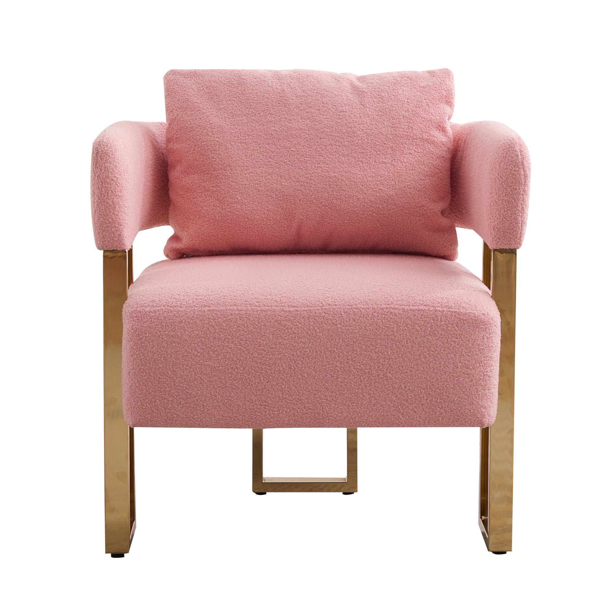 Koorbiir Modern decorative chair, living room side chair with gold metal legs, no wheels, suitable for dressing area, reception room, office,Teddy fleece upholstered metal foot sofas 2PCS Pink