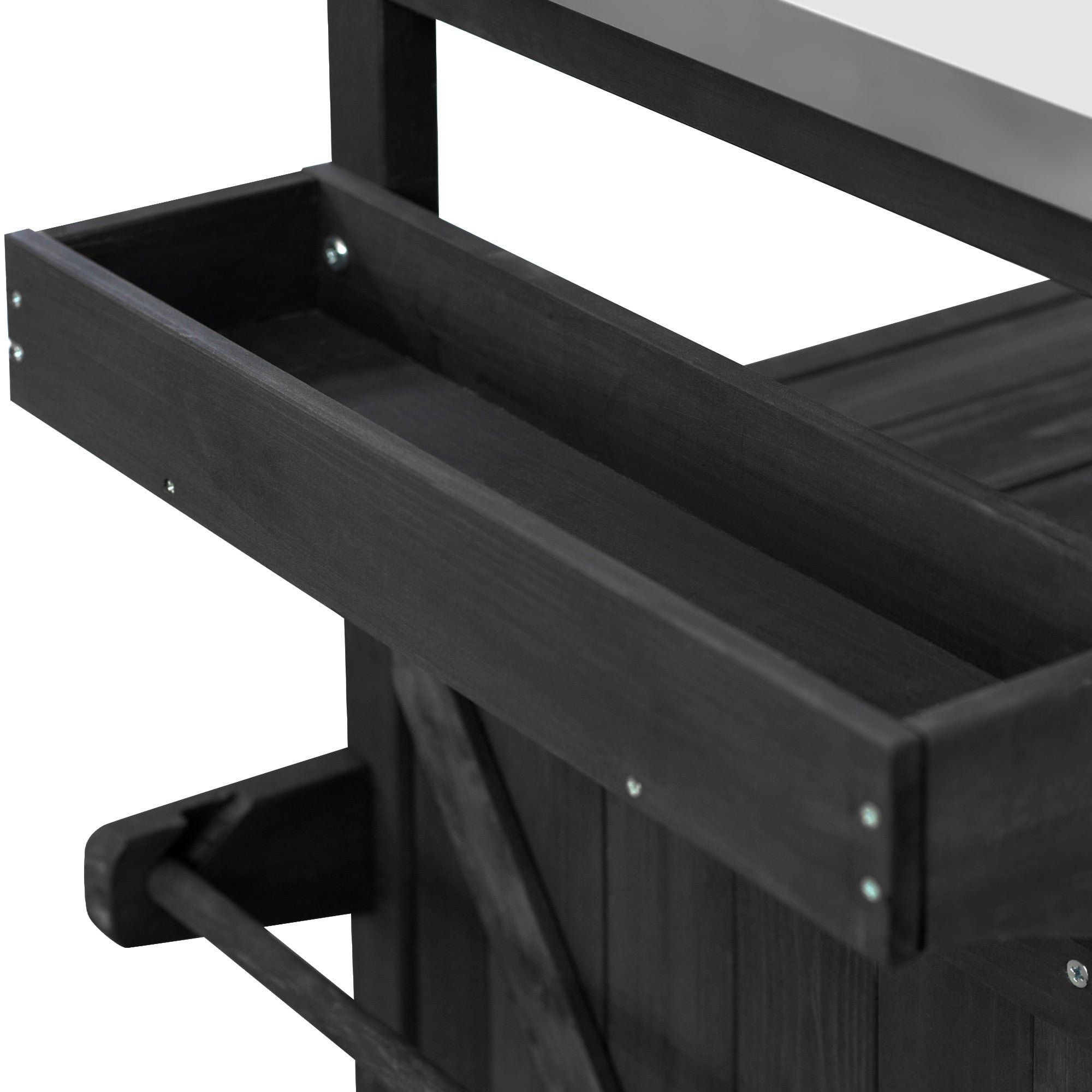 koorbiir k4 K&K Outdoor Kitchen Island & Rolling Bar Cart ¨C Solid Wood Grill Table with Stainless Steel Top, Spice & Towel Rack, Lockable Wheels for Patio, BBQ & Kitchen Storage, Grey Blue