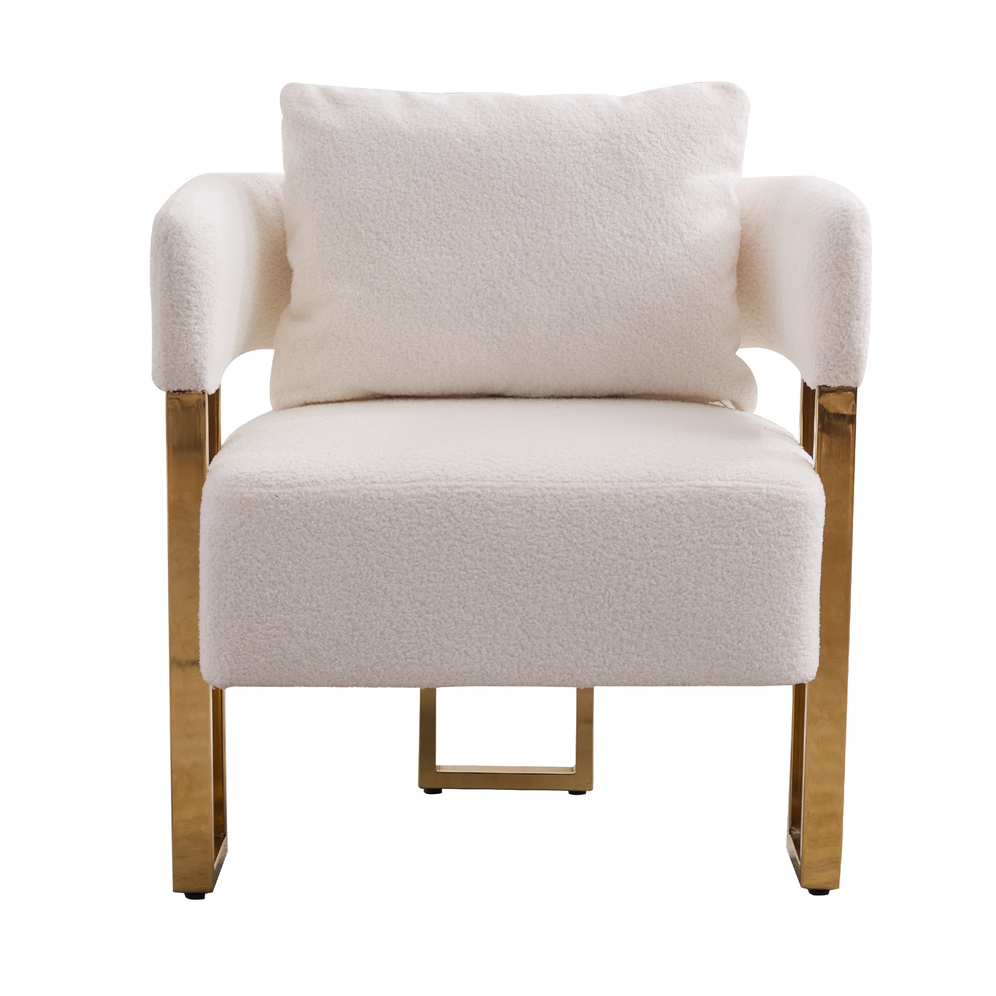 Koorbiir Modern decorative chair, living room side chair with gold metal legs, no wheels, suitable for dressing area, reception room, office,Teddy fleece upholstered metal foot sofa 1PC White