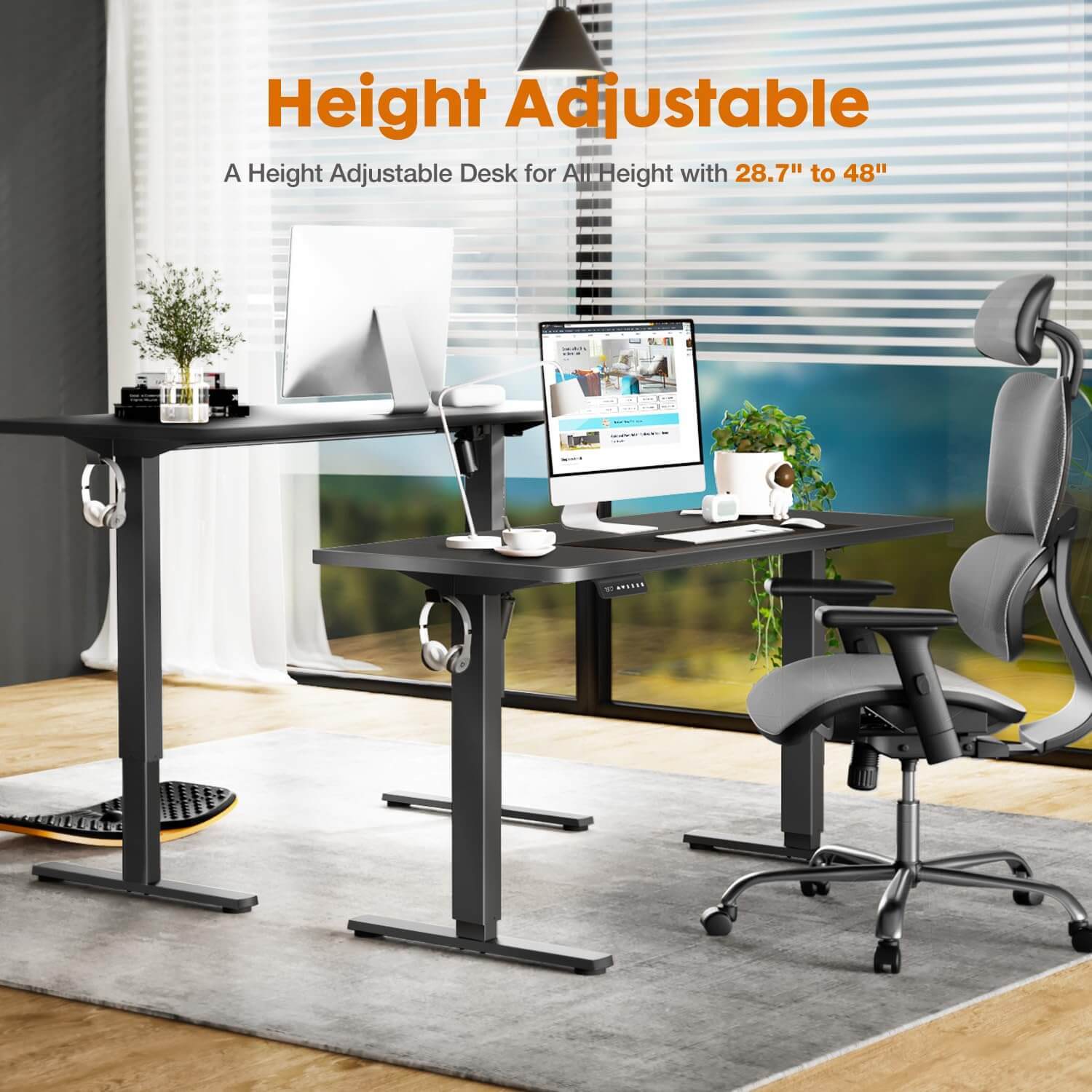 Electric Height Adjustable Standing Desk,Sit to Stand Ergonomic Computer Desk,Black,55'' x 24"