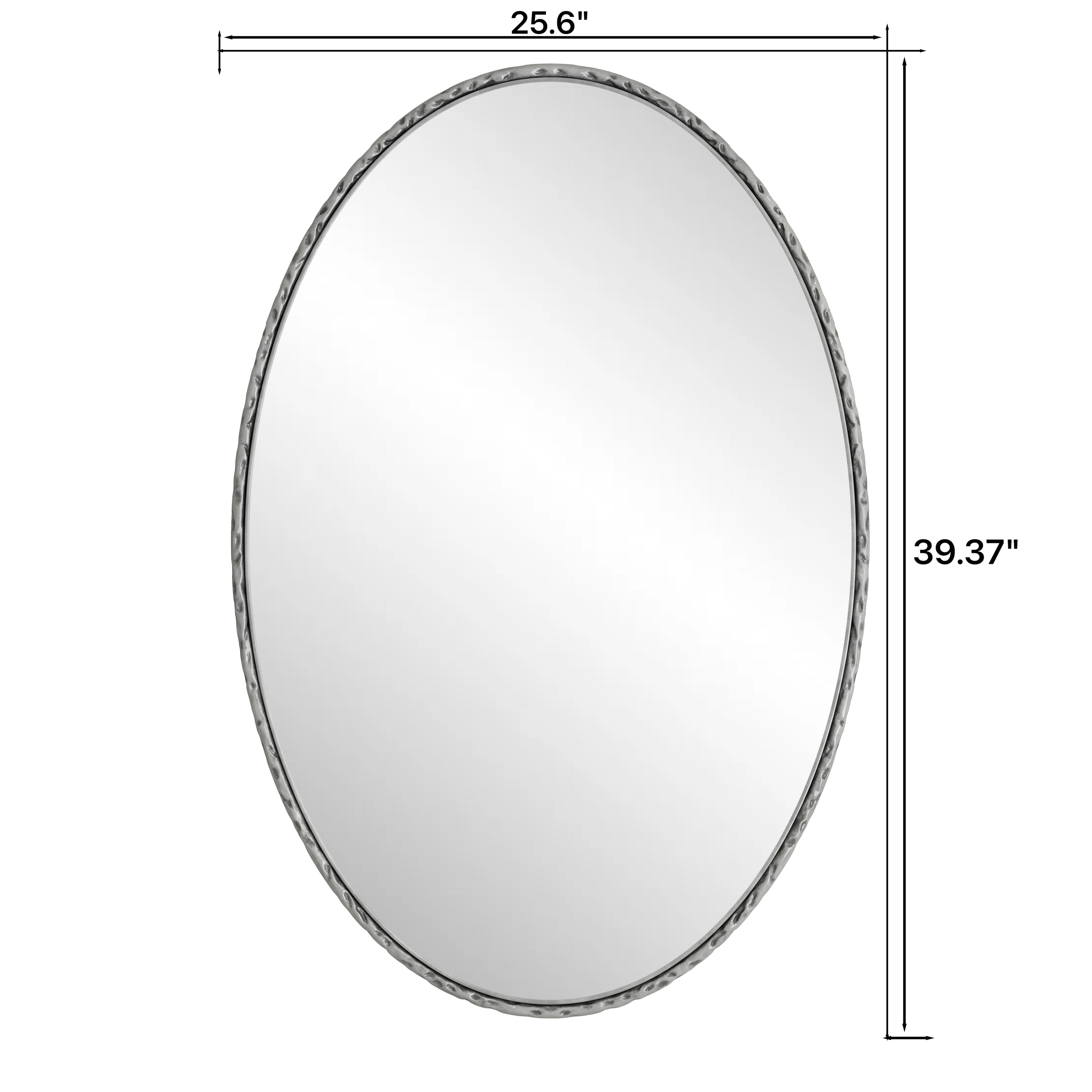 koorbiir w6 Iron Art Oval Retro Wall Mirror, Antique Silver Finish, Decorative Wall Hanging for Bathroom, Bedroom, Living Room