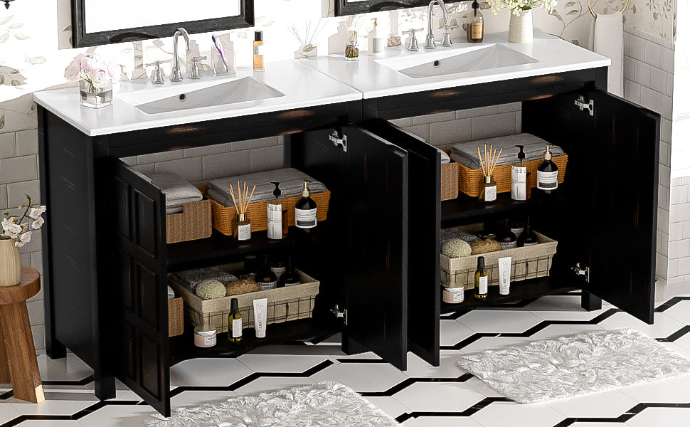 72 Double Vanity Bathroom Storage Cabinet with Ceramic Sinks ¨C Soft-Close Doors & Adjustable Shelves for Stylish Bathroom Organization