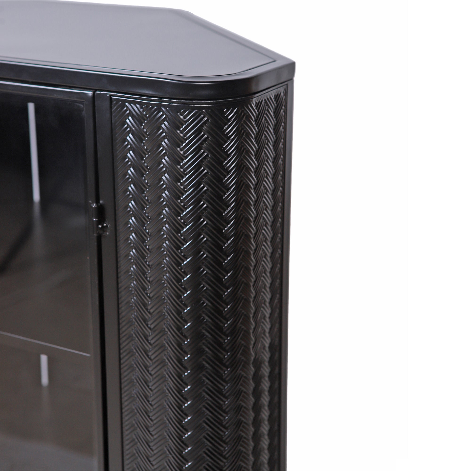 Modern 3-Tier Corner Storage Cabinet with Tempered Glass Doors ¨C Freestanding Metal Frame Organizer for Bathroom Organization, Kitchen, Bedroom, and Small Spaces