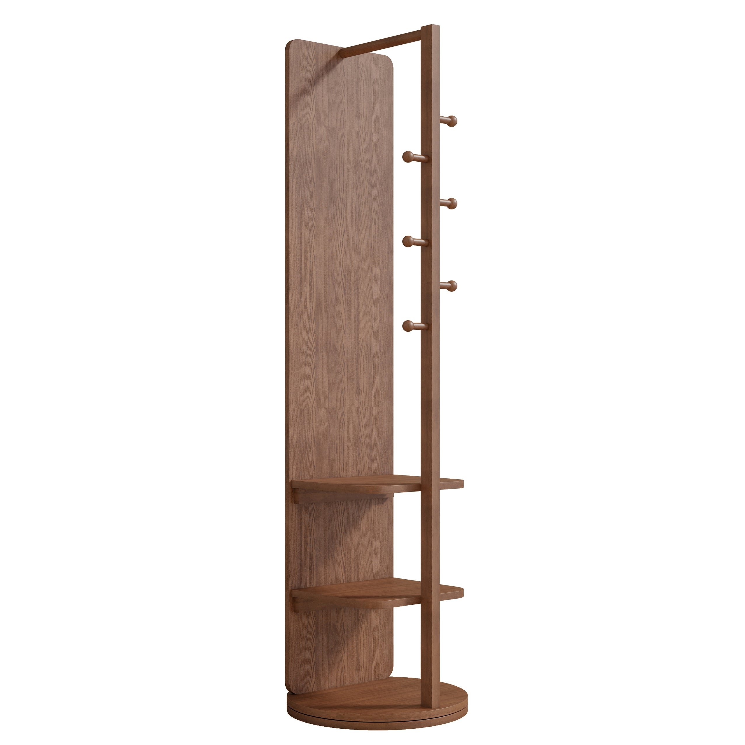 koorbiir mi1 360¡ã Rotating 66"x14" Full Length Mirror with Hook Storage Rack & Coat Rack, Solid Wood Floor Mirror for Bedroom, Living Room, Cloakroom - Space-Saving Design