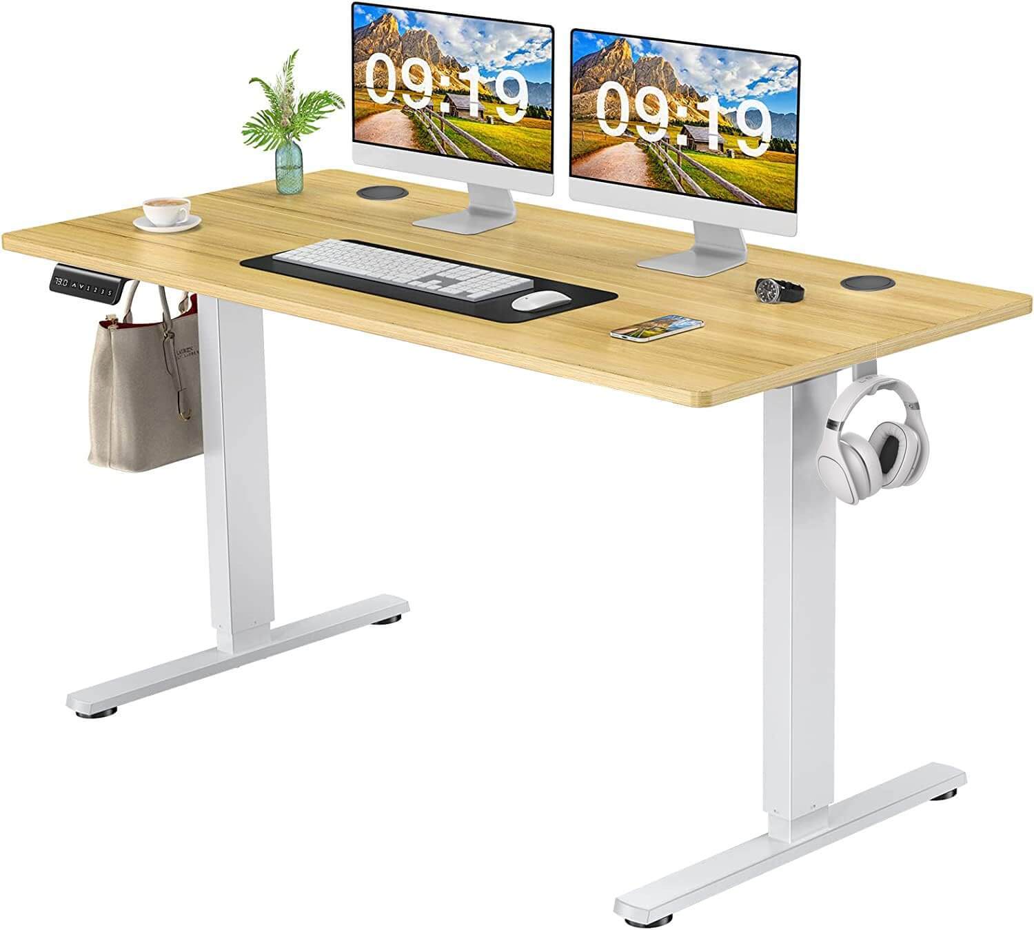 Electric Height Adjustable Standing Desk,Sit to Stand Ergonomic Computer Desk,Yellow,55'' x 24"