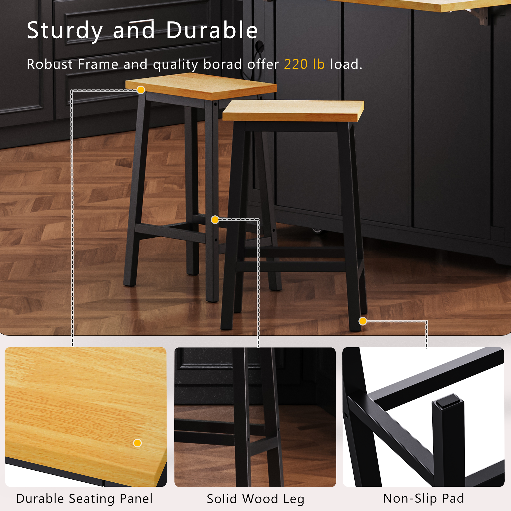 koorbiir k1 K&K 53" Large Kitchen Island with Storage, 2 Bar Stools, Power Outlet, Drop Leaf, 5 Open Side Racks & 3 Drawers ¨C Mobile Kitchen Storage Cart with Wheels for Kitchen & Dining Room, Black