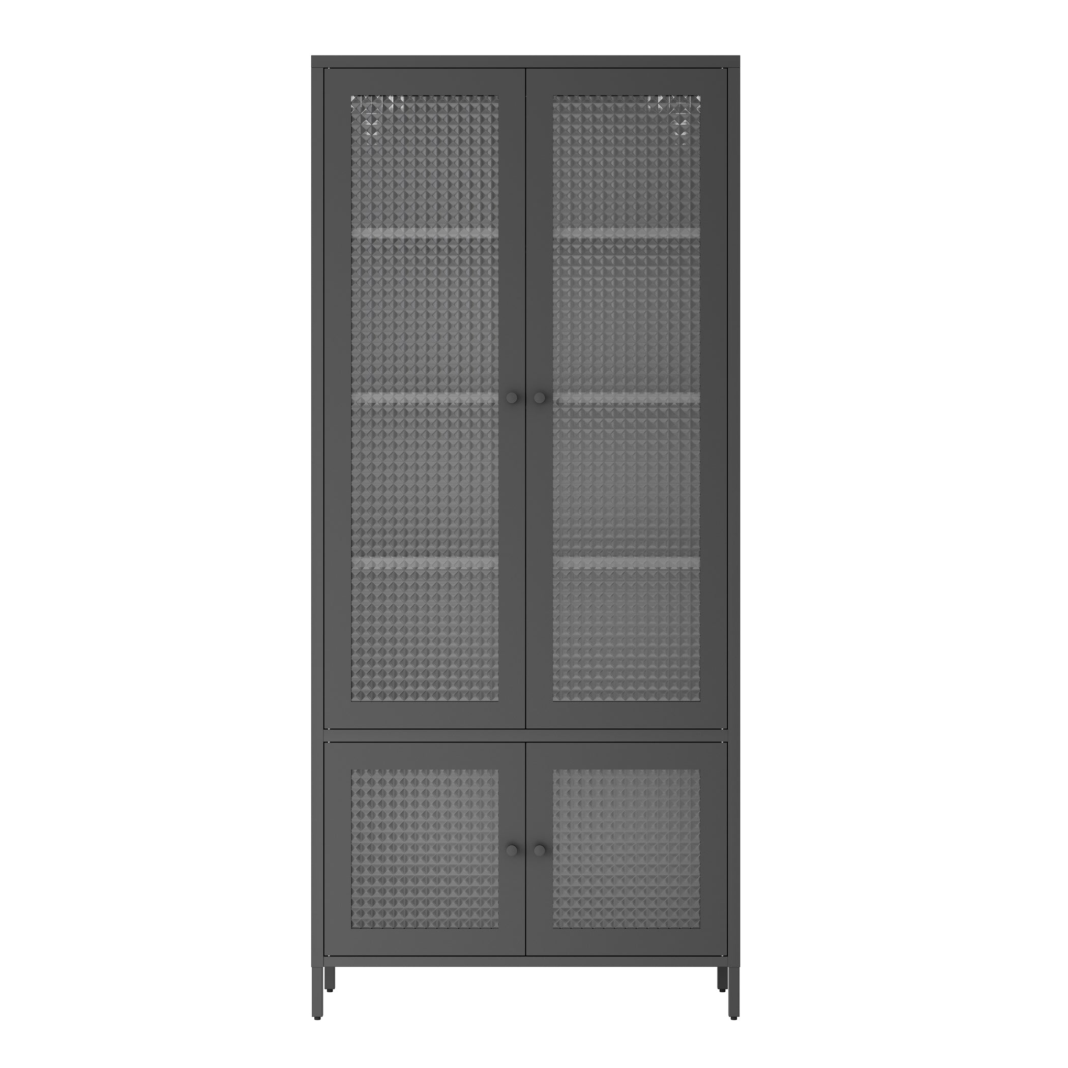 Large Metal Storage & Office Cabinet with 4 Waffle-Grid Tempered Glass Doors, 5 Adjustable Shelves ¨C Freestanding Display Bookcase for Home, Bedroom, Living Room, Pantry, Office ¨C Black