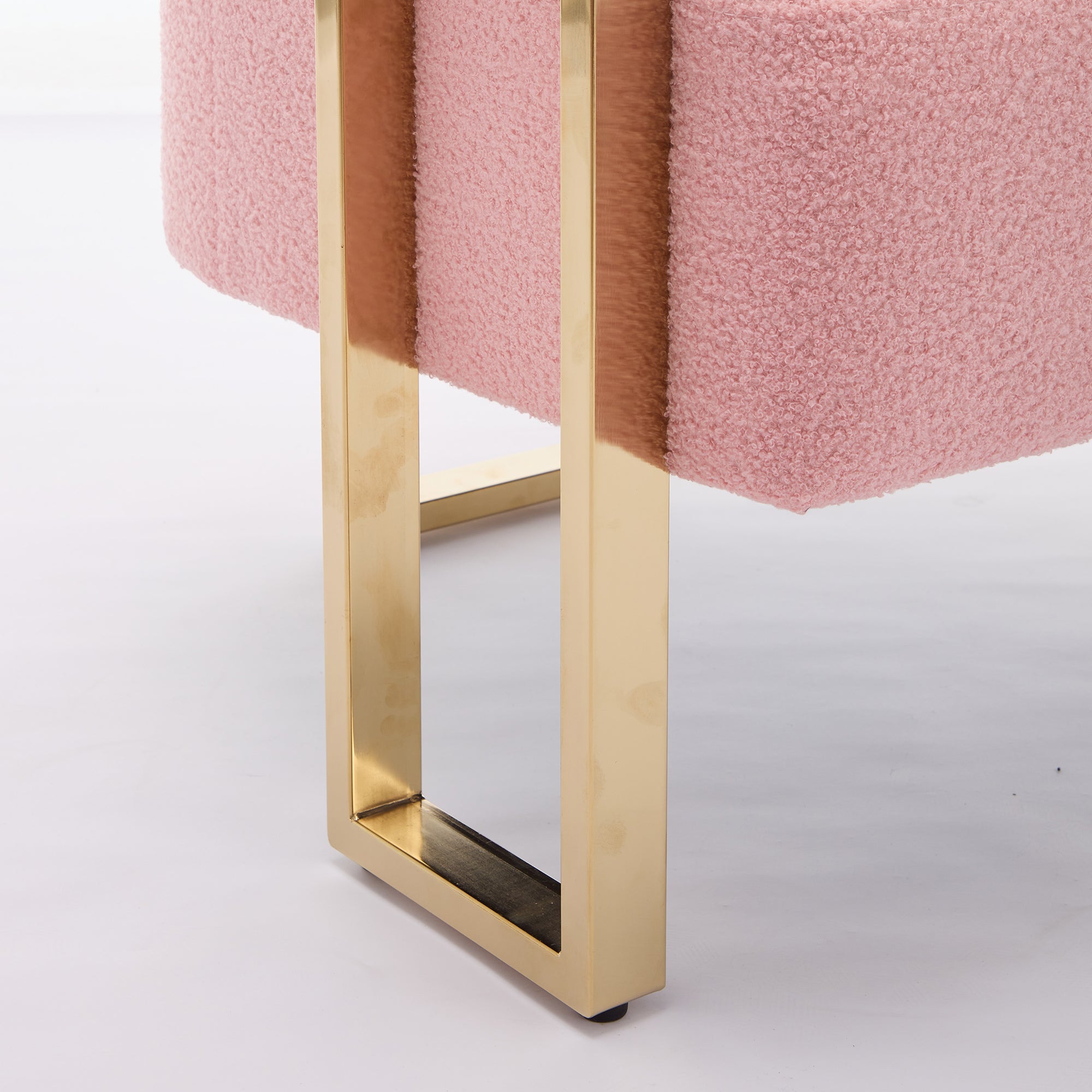 Koorbiir Modern decorative chair, living room side chair with gold metal legs, no wheels, suitable for dressing area, reception room, office,Teddy fleece upholstered metal foot sofa 1PC Pink