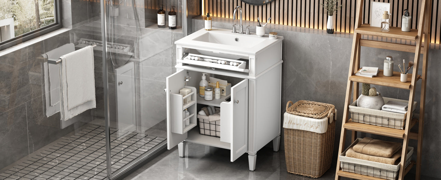 24 Bathroom Vanity Cabinet with Sink ¨C Soft-Closing Doors, Tip-Out Drawer & Organizers for Bathroom Organization