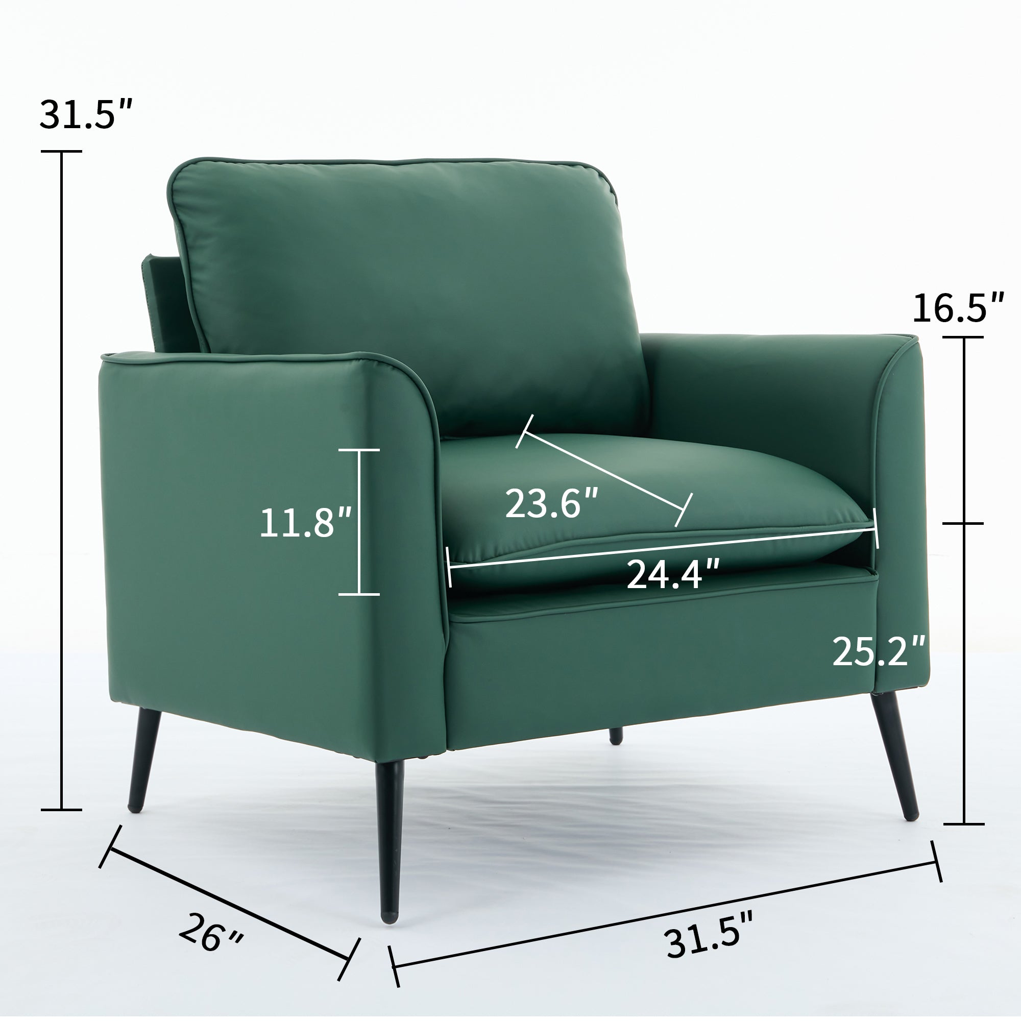 Koorbiir Cat paw leather upholstered sofa 1PC Green,Nordic retro light luxury living room balcony bedroom single casual sofa chair