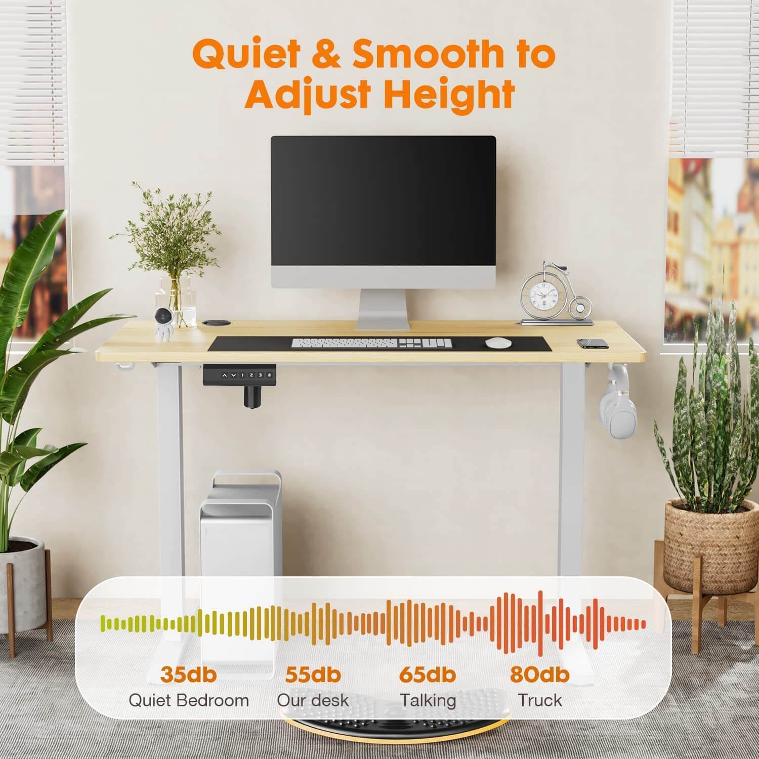 Electric Height Adjustable Standing Desk,Sit to Stand Ergonomic Computer Desk,Yellow,48'' x 24"