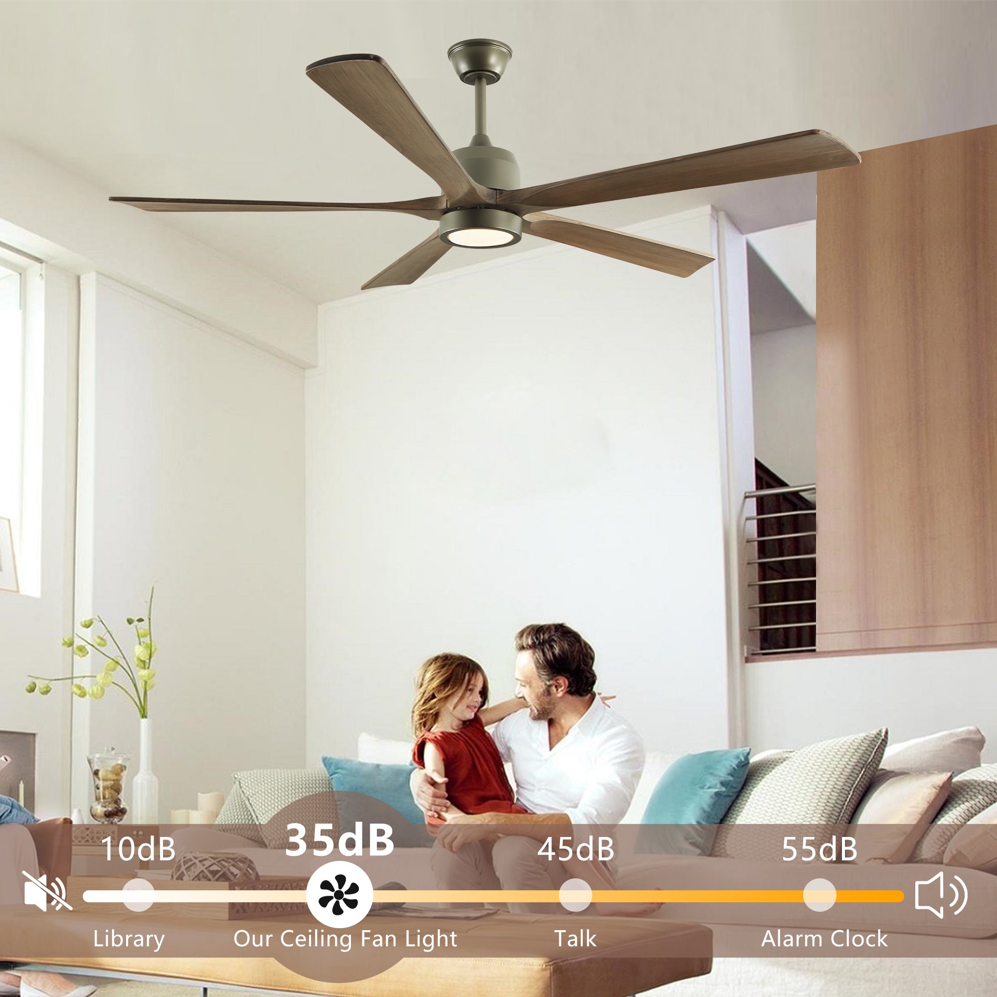 koorbiir L5 65-Inch Black Ceiling Fan with Dimmable LED Lighting, 5-Blade Quiet DC Motor Fan with Remote ¨C 6-Speed Reversible for Living Room & Bedroom