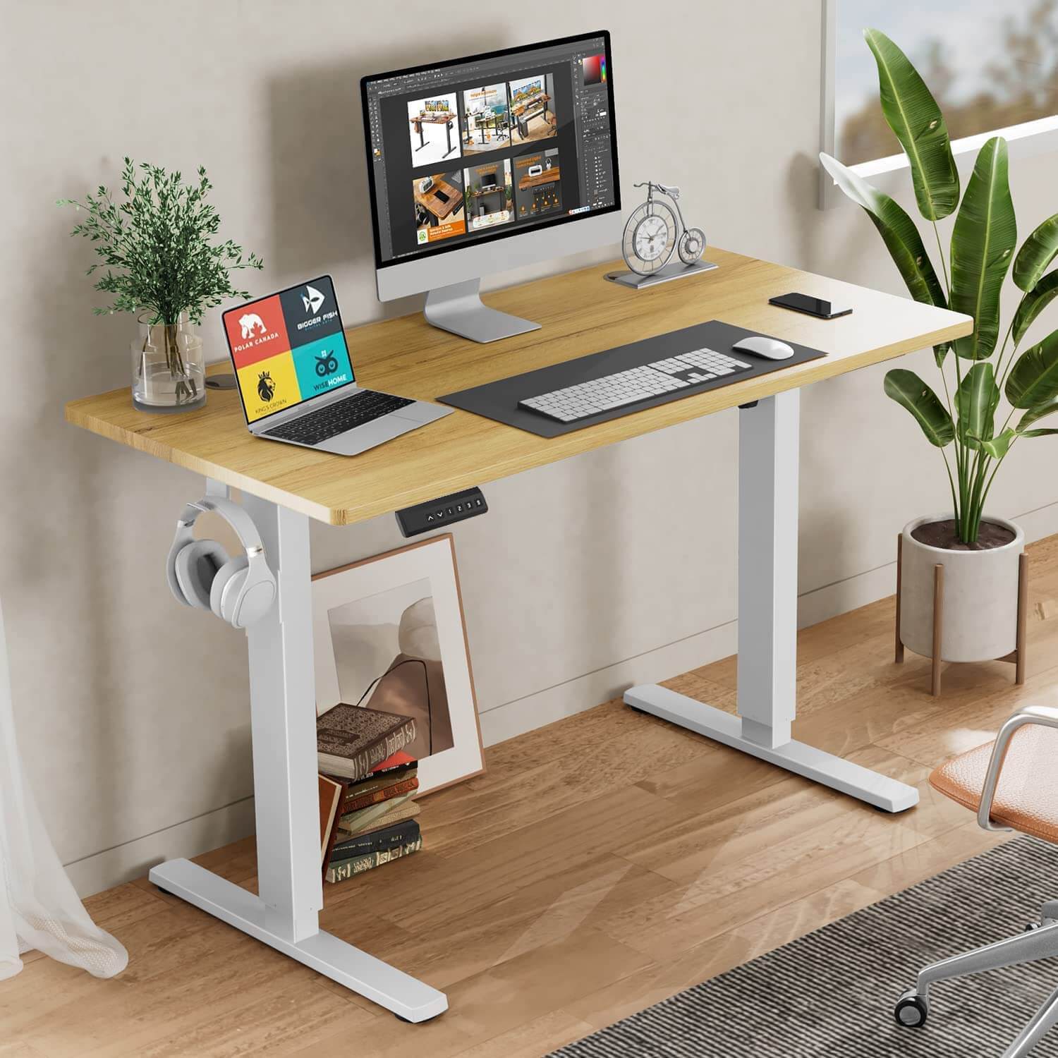 Electric Height Adjustable Standing Desk,Sit to Stand Ergonomic Computer Desk,Yellow,48'' x 24"