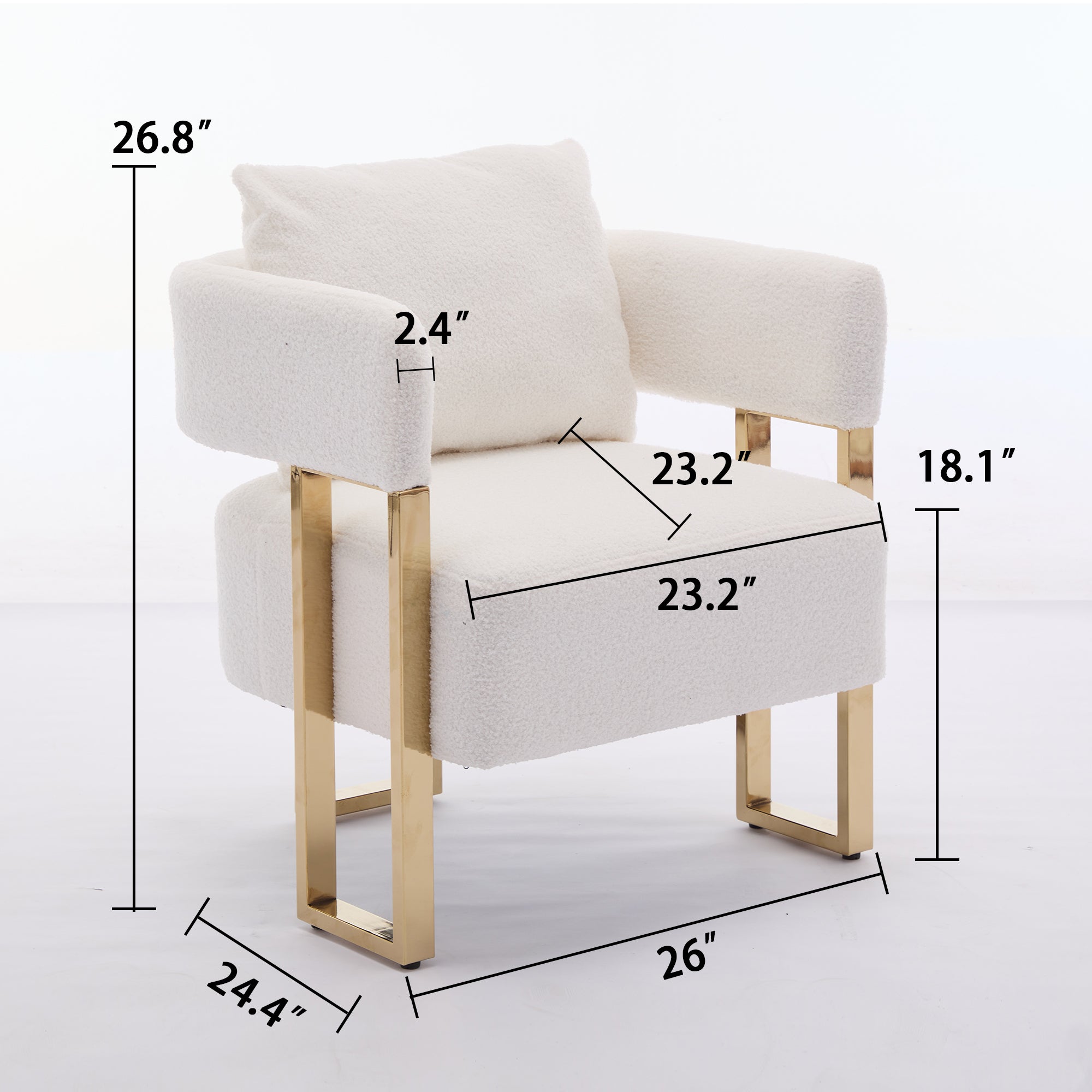 Koorbiir Modern decorative chair, living room side chair with gold metal legs, no wheels, suitable for dressing area, reception room, office,Teddy fleece upholstered metal foot sofa 1PC White