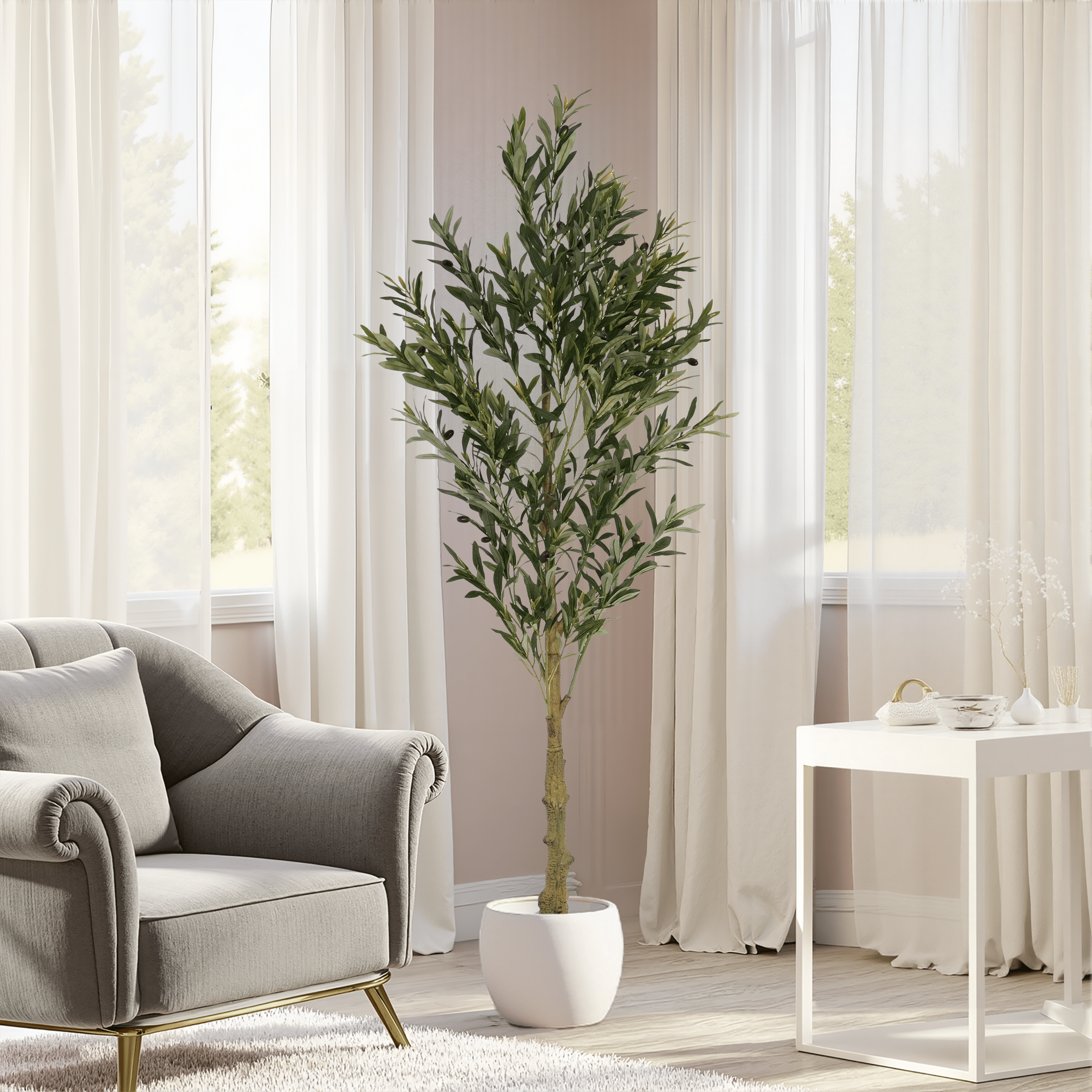 koorbiir ar4 6' Artificial Olive Tree with Pot, Realistic Faux Olive Tree for Indoor & Outdoor Decoration, Artificial Flowers & Greenery - Koorbiir