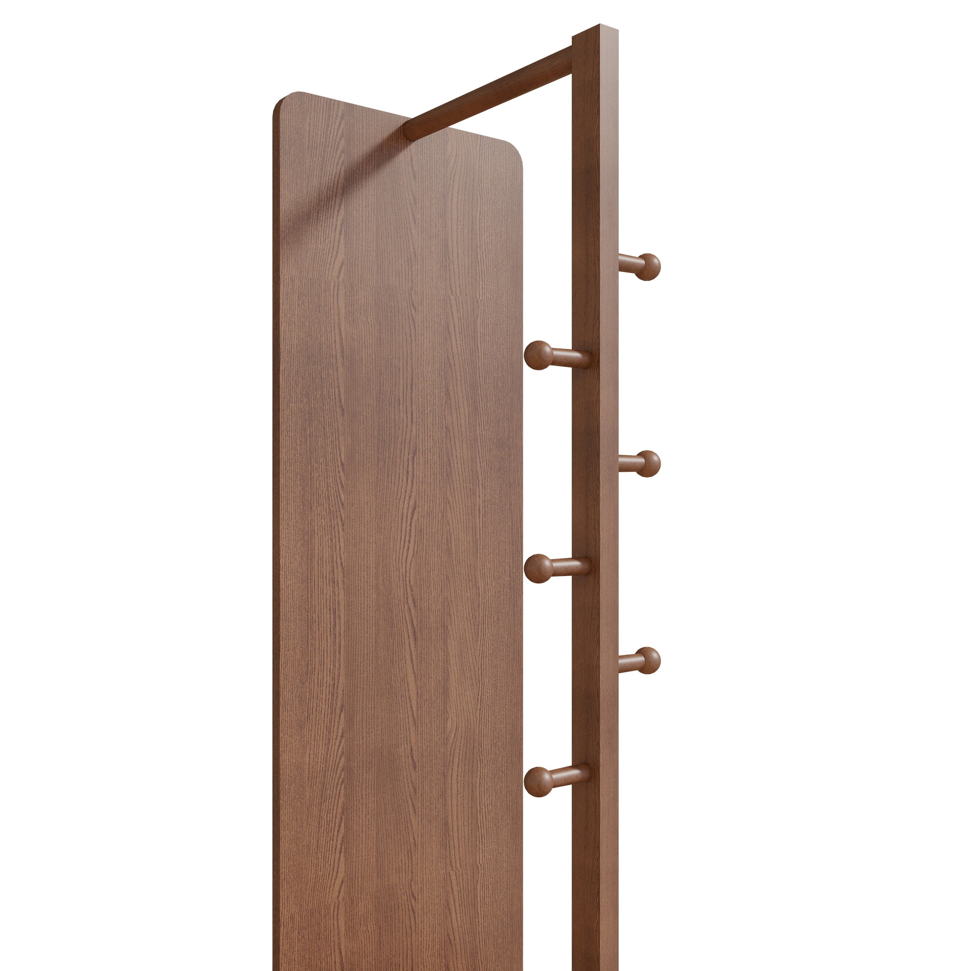 koorbiir mi1 360¡ã Rotating 66"x14" Full Length Mirror with Hook Storage Rack & Coat Rack, Solid Wood Floor Mirror for Bedroom, Living Room, Cloakroom - Space-Saving Design