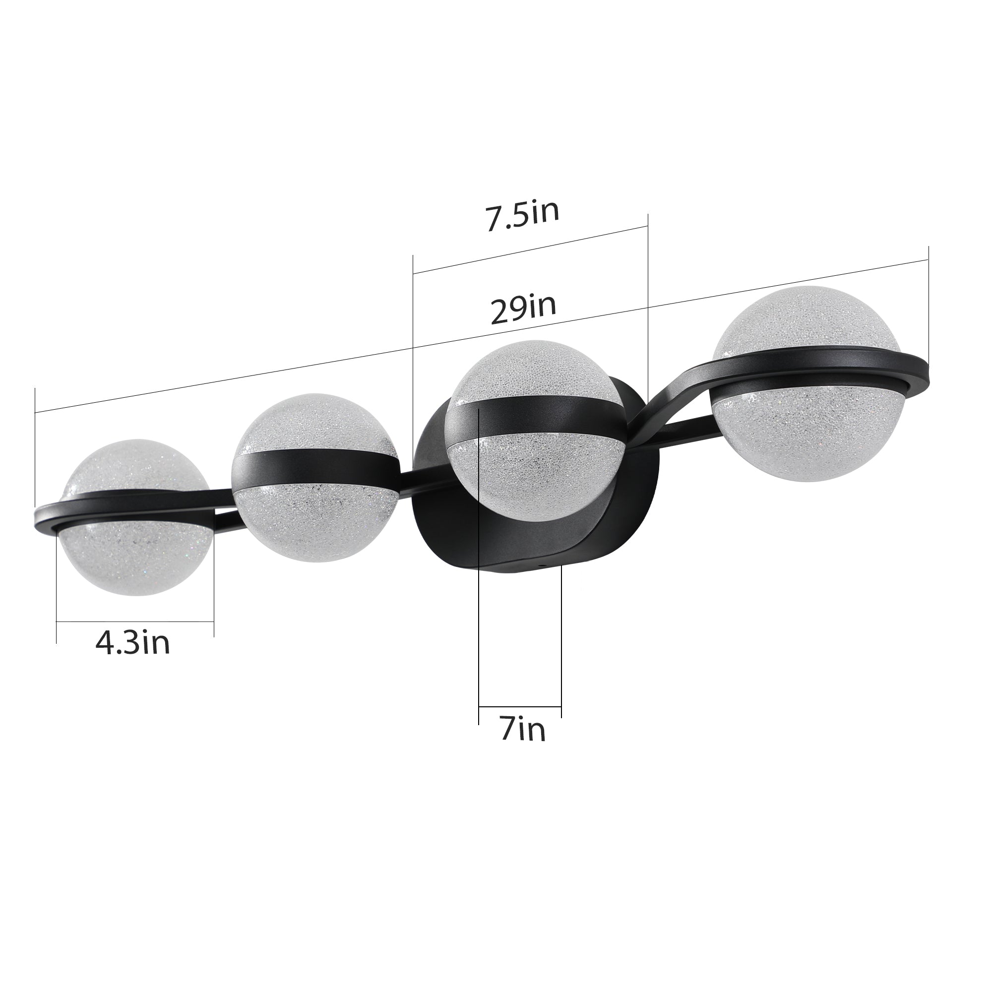 koorbiir L3 30 Black LED Bathroom Vanity Lighting Fixture with Crystal Acrylic Shades ¨C 4-Light Wall Mounted Modern Mirror Lighting