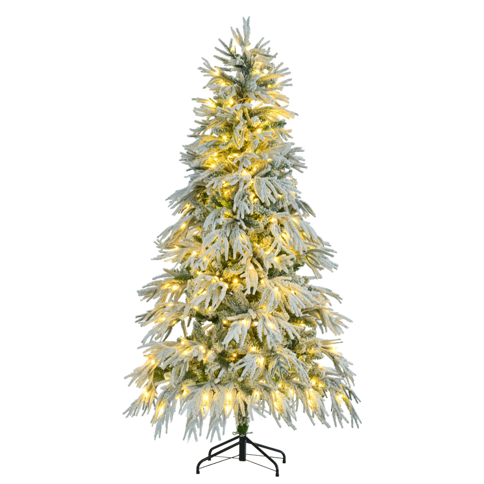 koorbiir ar1 6FT Pre-Lit Artificial Snow Flocked Christmas Tree, Hinged Xmas Tree with 300 Multi-Color LED Lights, 8 Flashing Modes & 790 Snow Branch Tips for Holiday Home & Office D¨¦cor